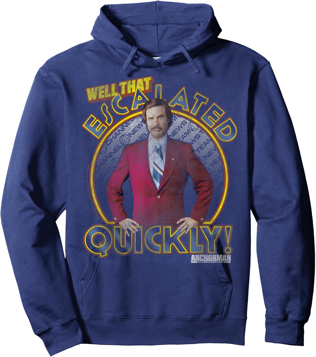 Anchorman Ron Burgundy Escalated Quickly Circle Portrait Hoodie - Hoodie | Navy