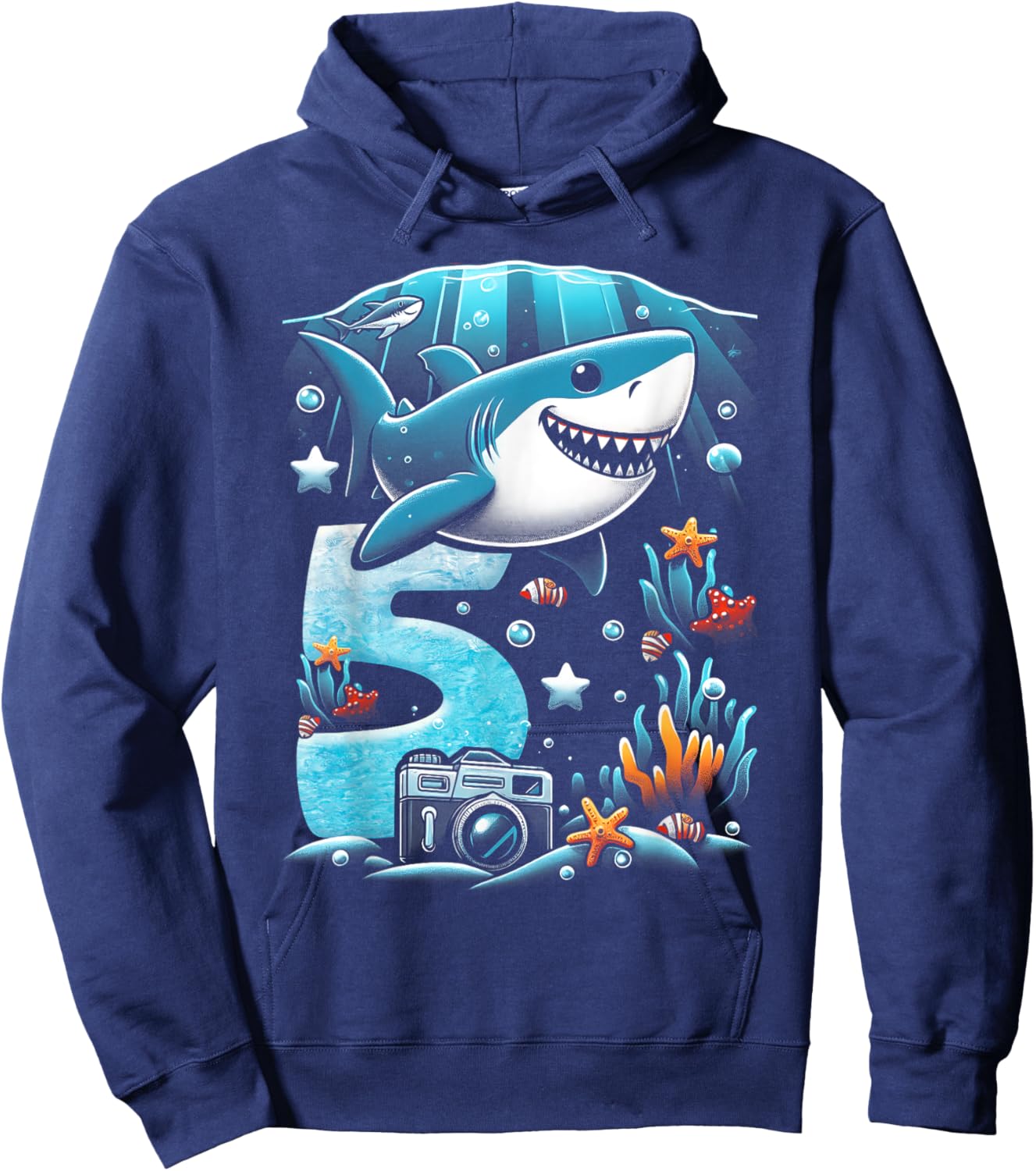 Shark 5th Birthday Under Sea 5 Year Old Birthday Party Theme Hoodie - Hoodie | Navy