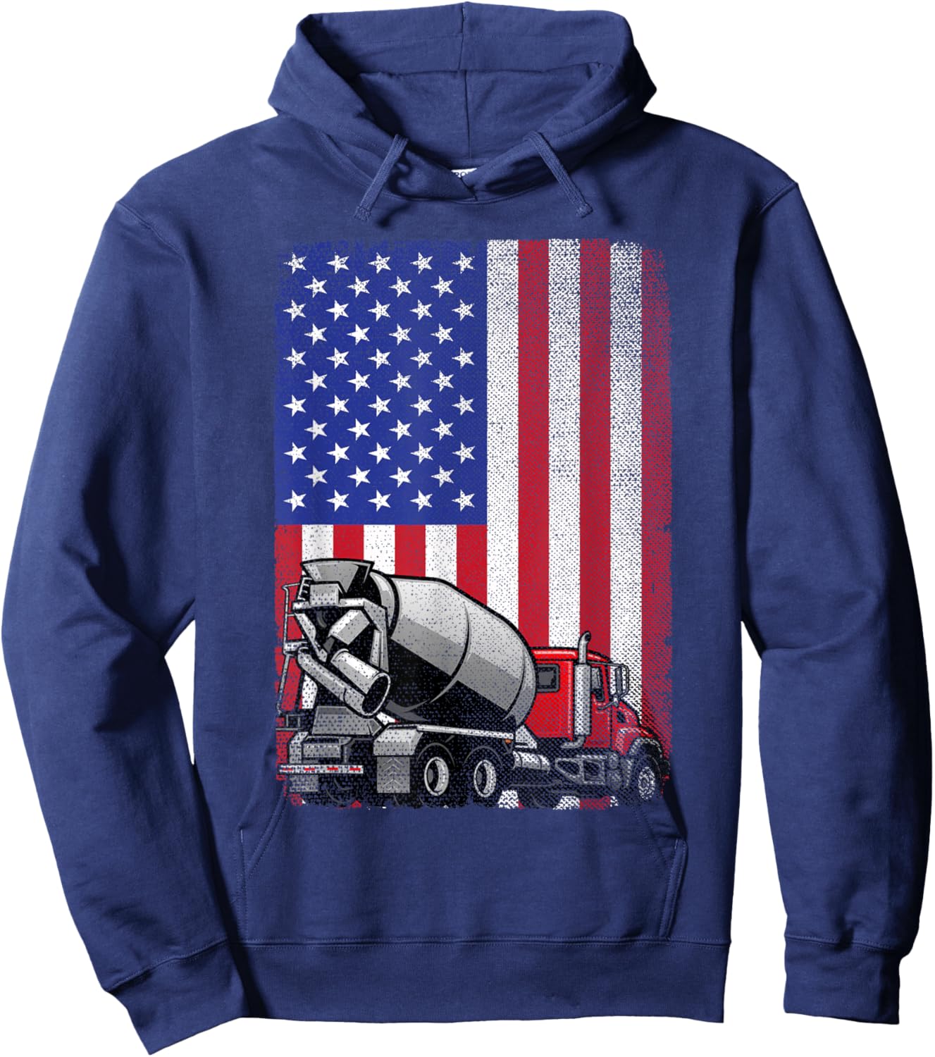 Patriotic Cement Truck Driver Concrete Mixer American Flag Hoodie - Hoodie | Navy