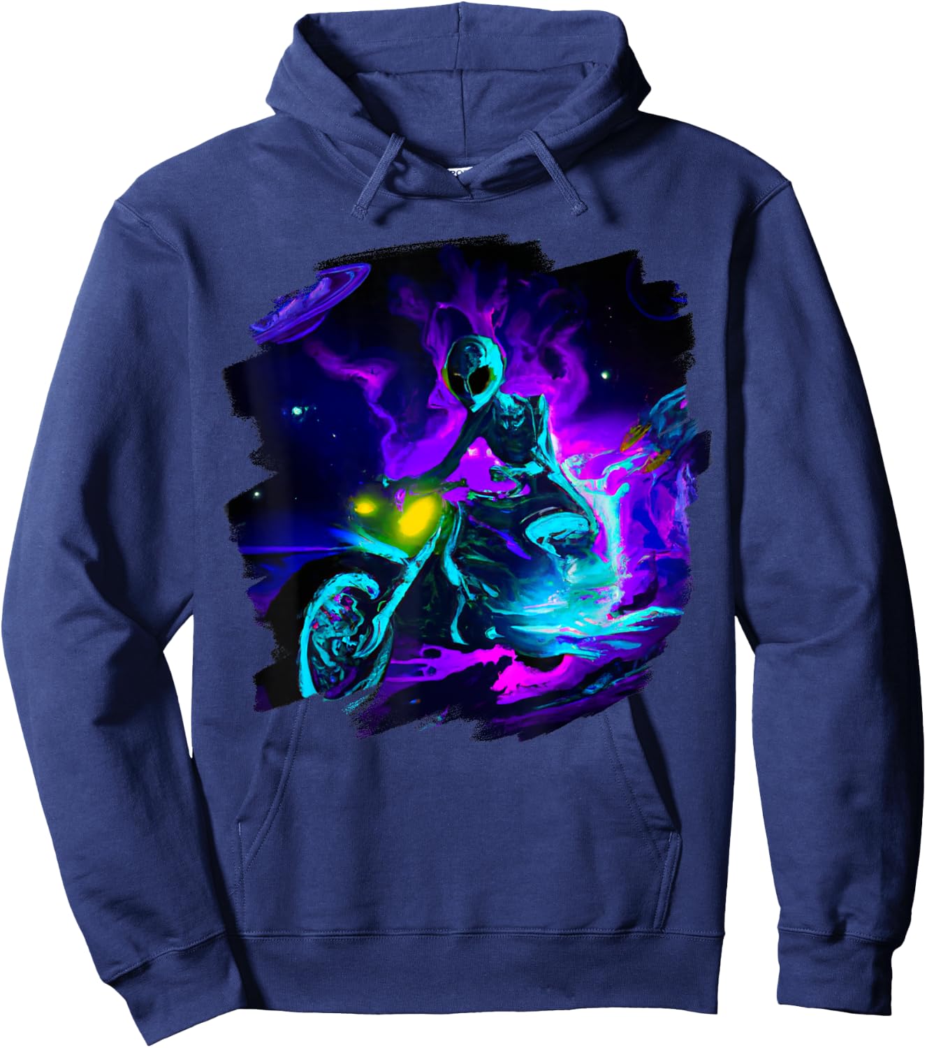 Alien Riding Motorcycle Dirt Bike in Space Aliens Biker Hoodie - Hoodie | Navy
