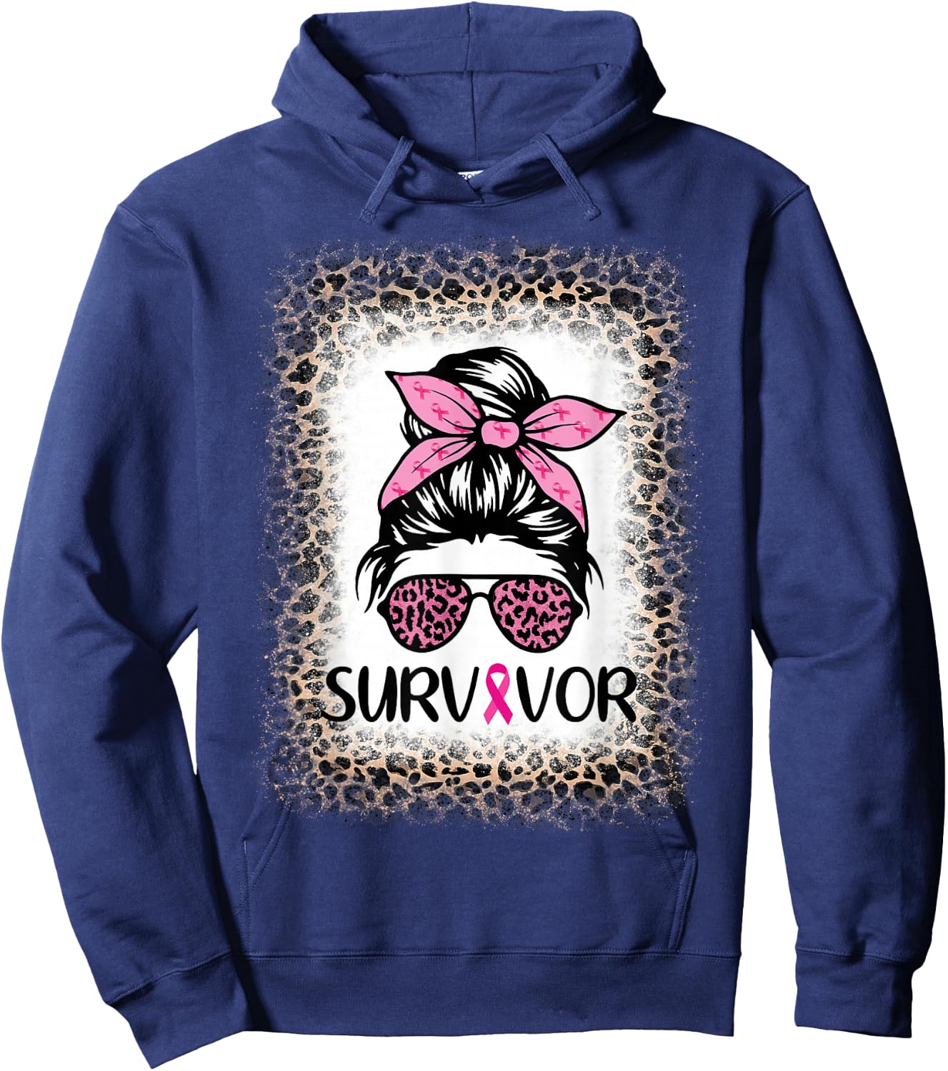 Survivor Breast Cancer Shirts Messy Bun Bleached Hoodie - Hoodie | Navy