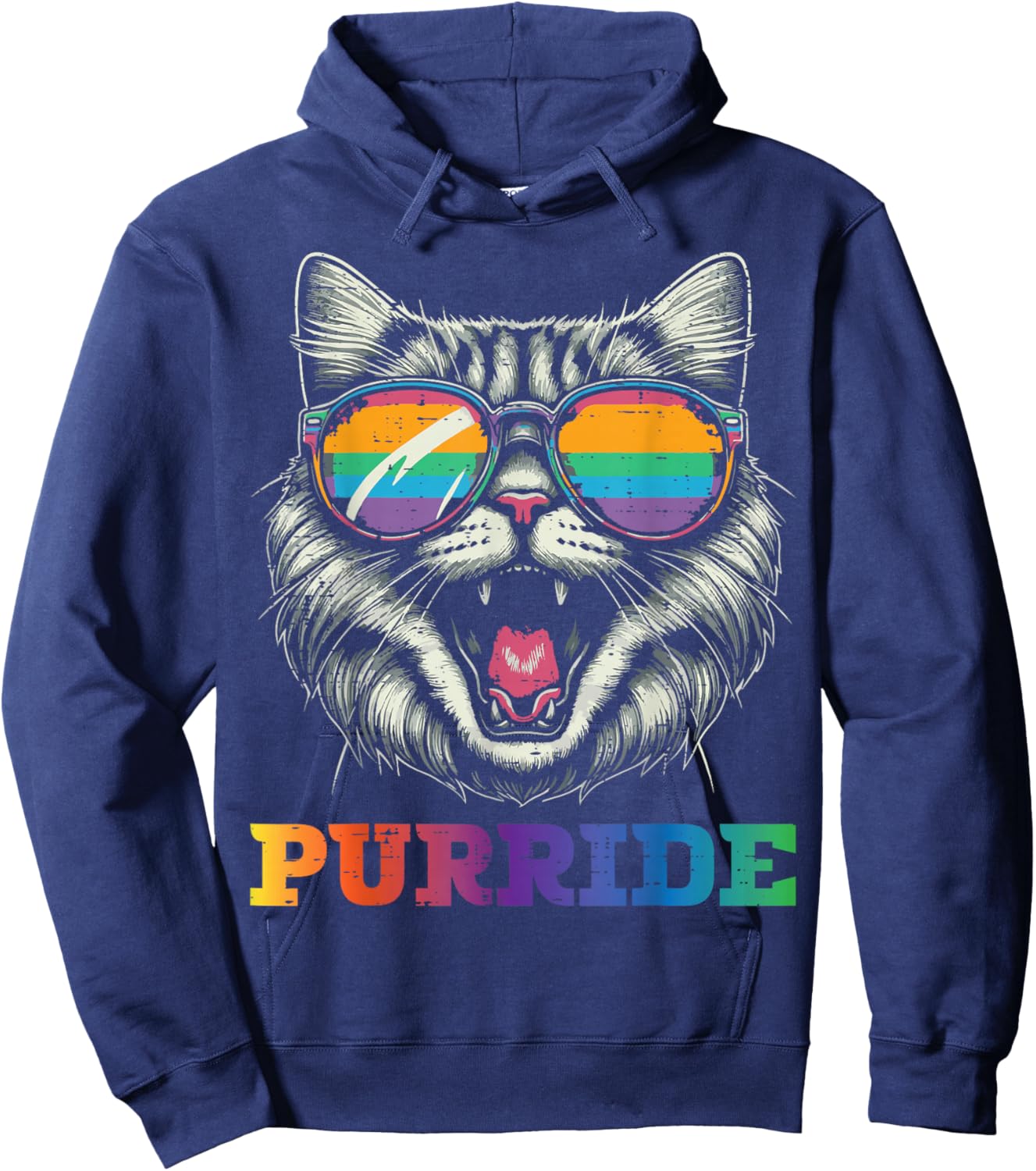 Gay Pride Month Purride Cat LGBTQ Ally Rainbow Men Women Hoodie - Hoodie | Navy