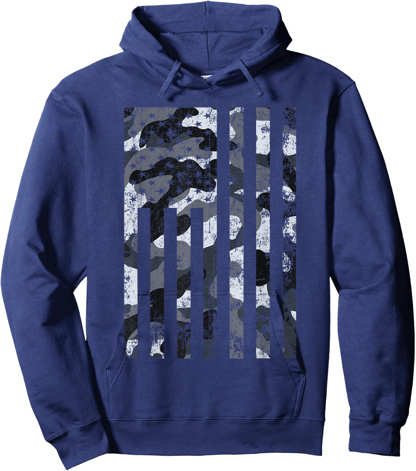 American Flag Black & White Camo Distressed Patriotic USA Hoodie - Hoodie | Navy