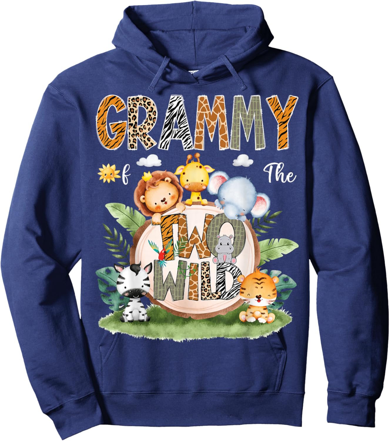 Grammy Of The Two Wild 2Nd Birthday Safari Animal Lover Hoodie - Hoodie | Navy