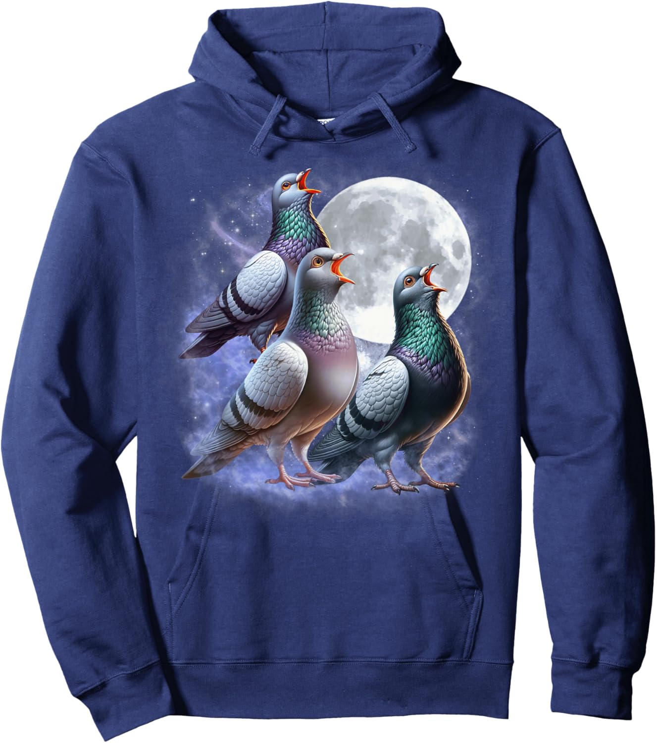 Three Pigeons Moon Funny Pigeon Howling Wolfs Moon Parody Hoodie - Hoodie | Navy