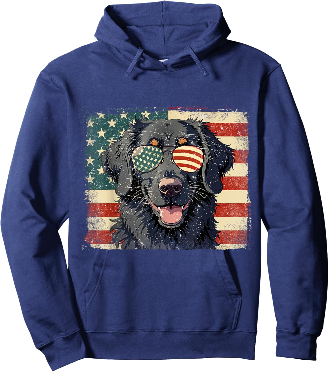 Patriotic Flat Coated Retriever Dog USA Flag 4th Of July Hoodie - Hoodie | Navy