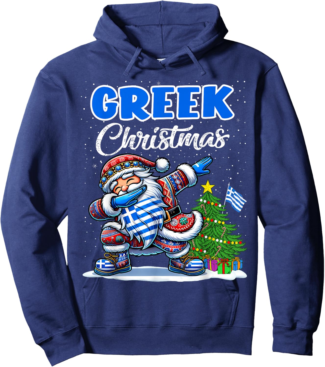 Greece Dabbing Santa Christmas Greece Flag for Kids Hoodie - Hoodie | Navy