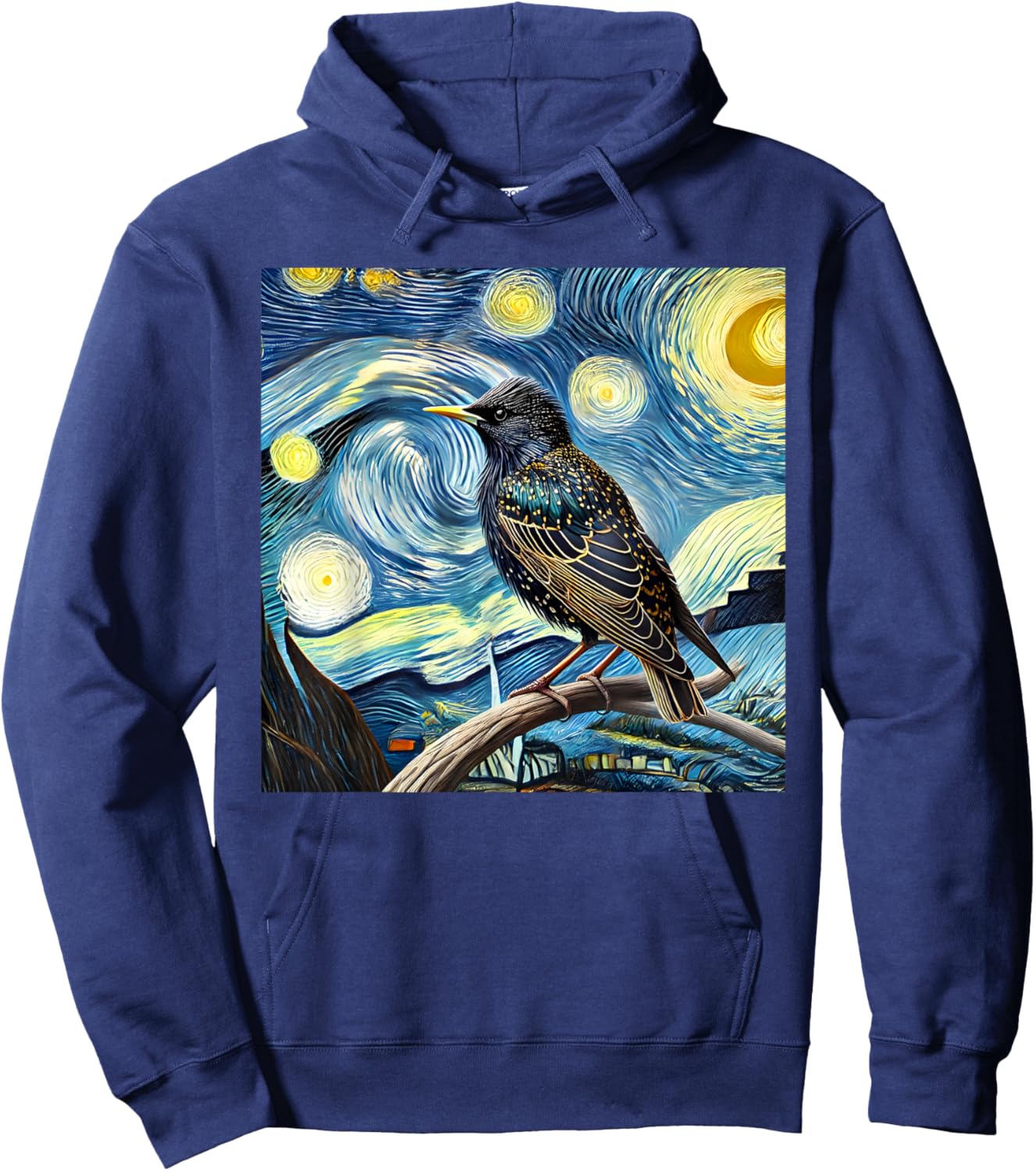 Common Starling Lover Bird Watching Birding Starry Night Art Hoodie - Hoodie | Navy