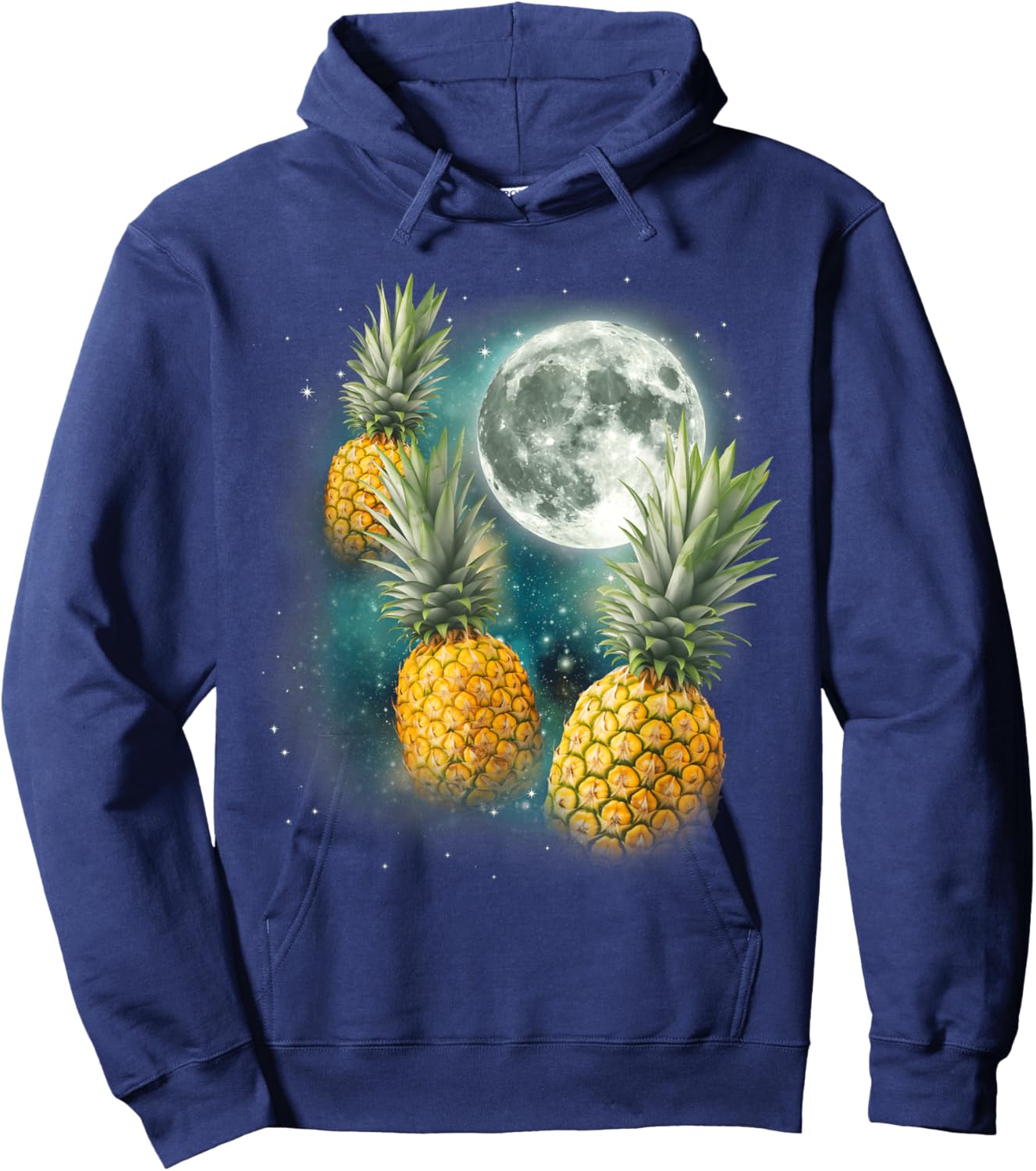 Three Pineapple Moon | Funny Tropical Fruit Cursed Meme Hoodie - Hoodie | Navy