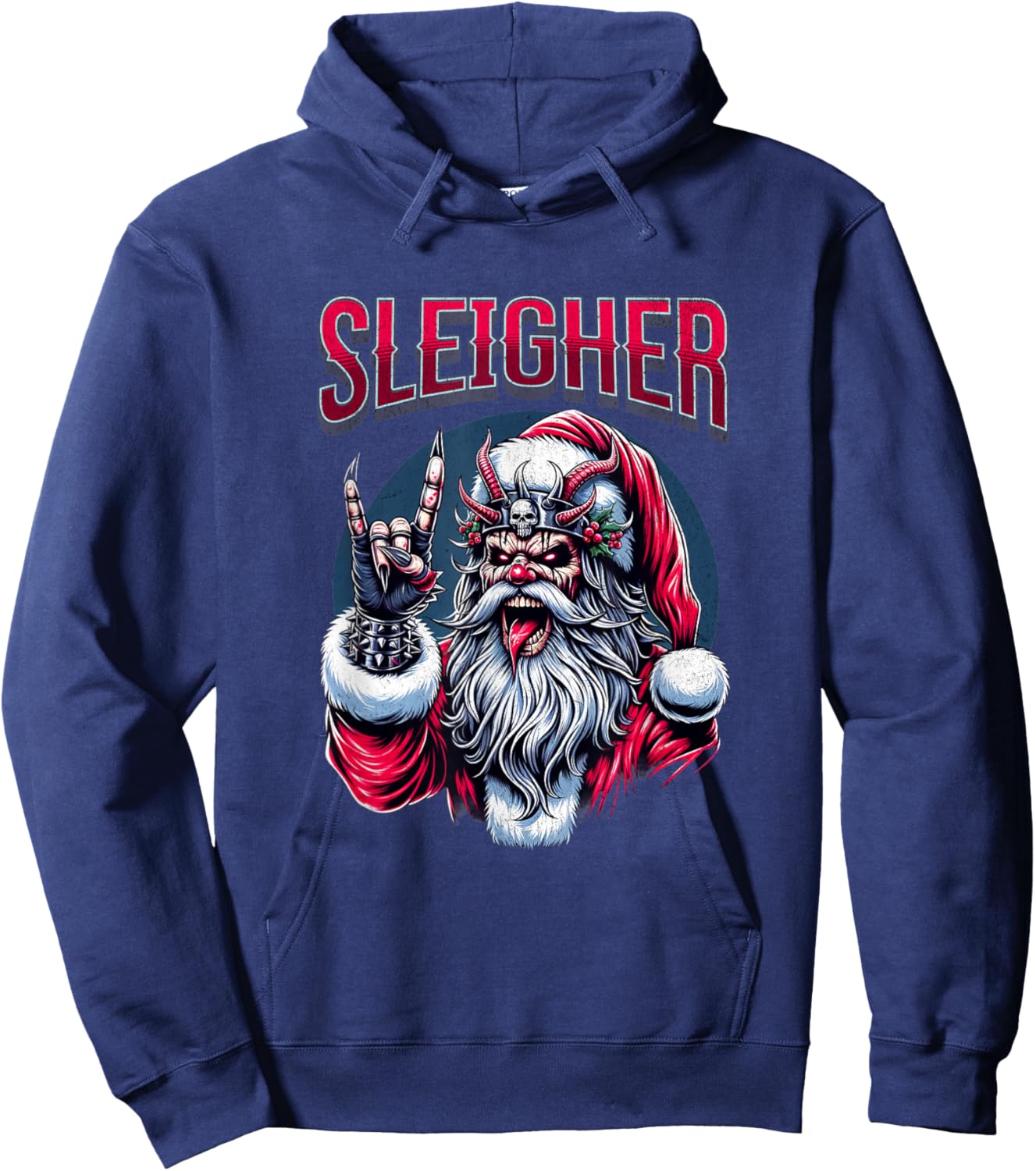 Christmas Sleigher, Metal Santa Hoodie - Hoodie | Navy