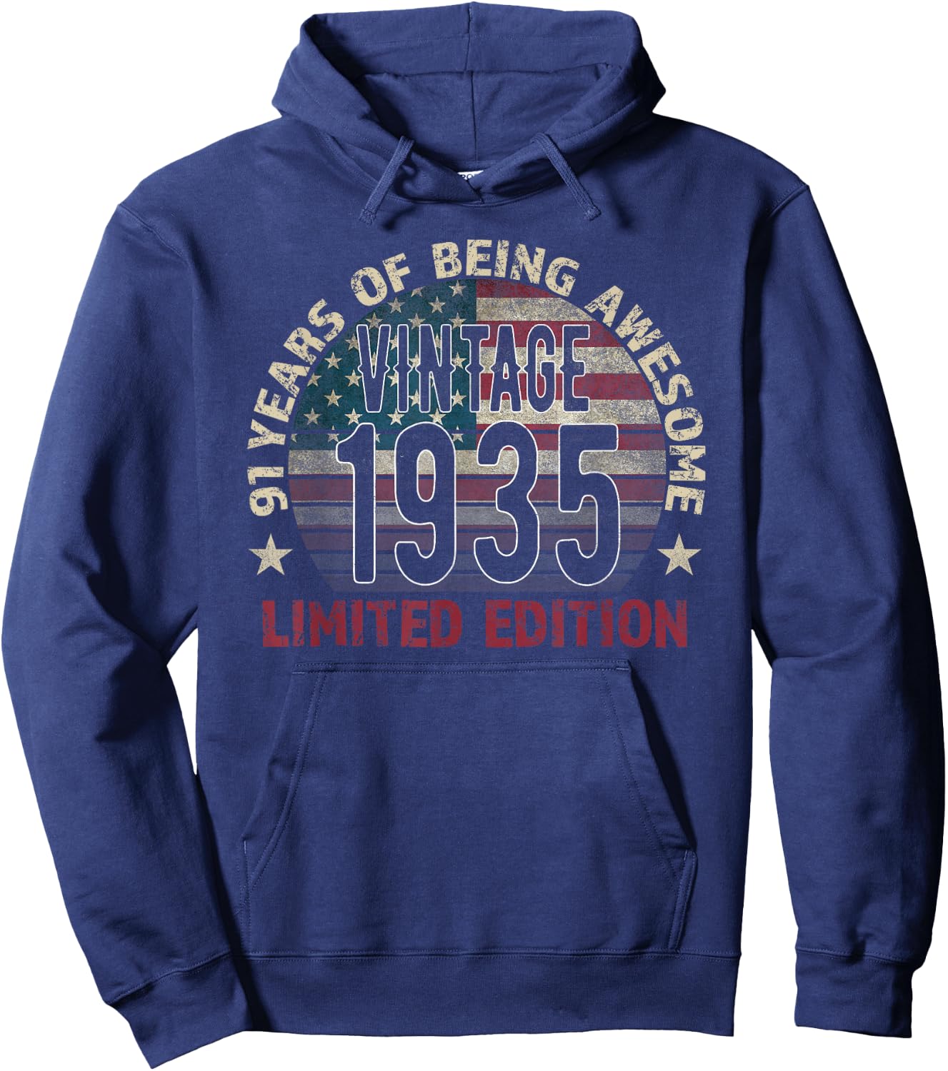 91th Birthday Gift Men Vintage Born 1935 Turning 91 Year Old Hoodie - Hoodie | Navy