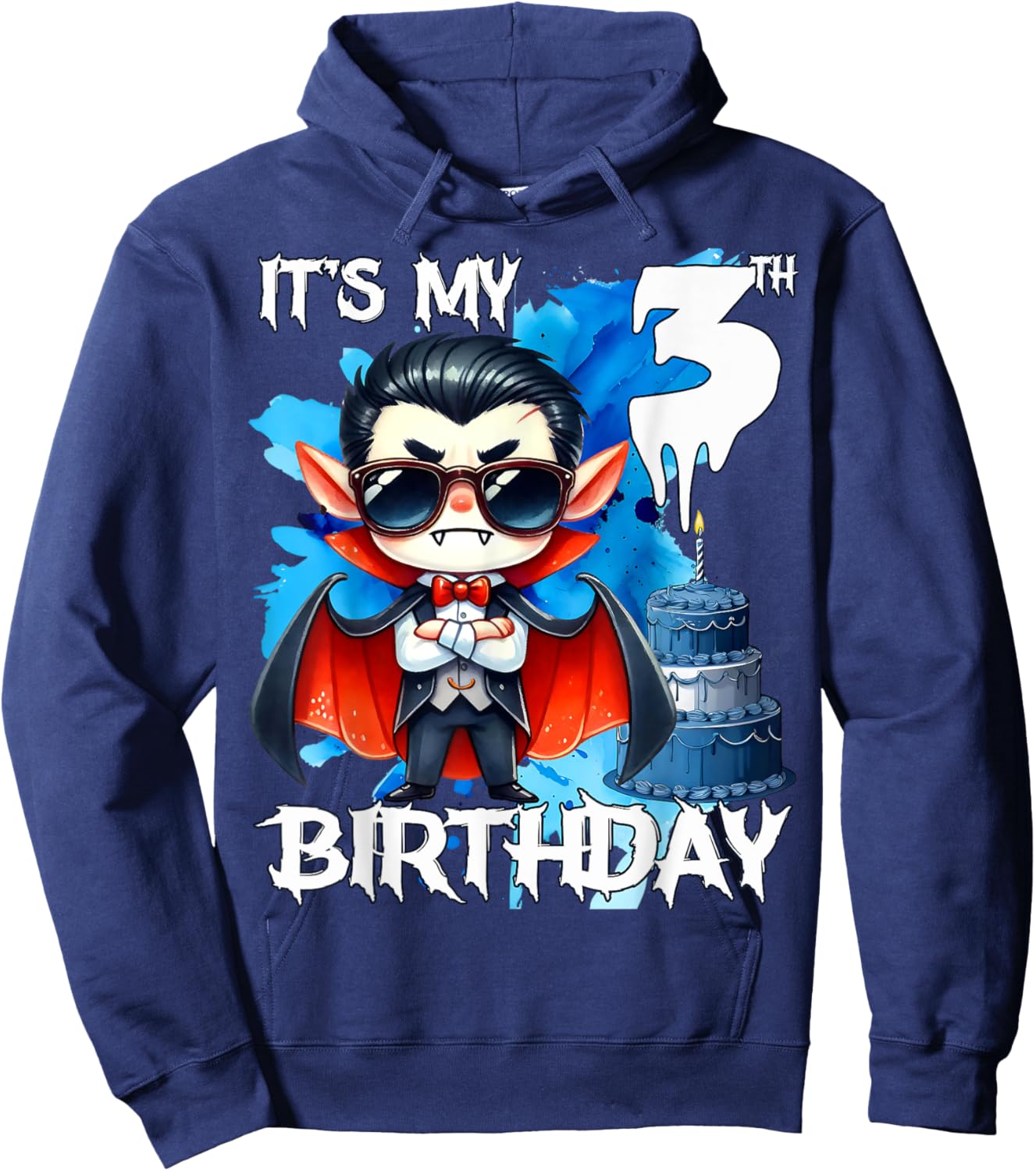 Kids 3rd Birthday Cool Vampire 3 Year Old Boys Girls Hoodie - Hoodie | Navy