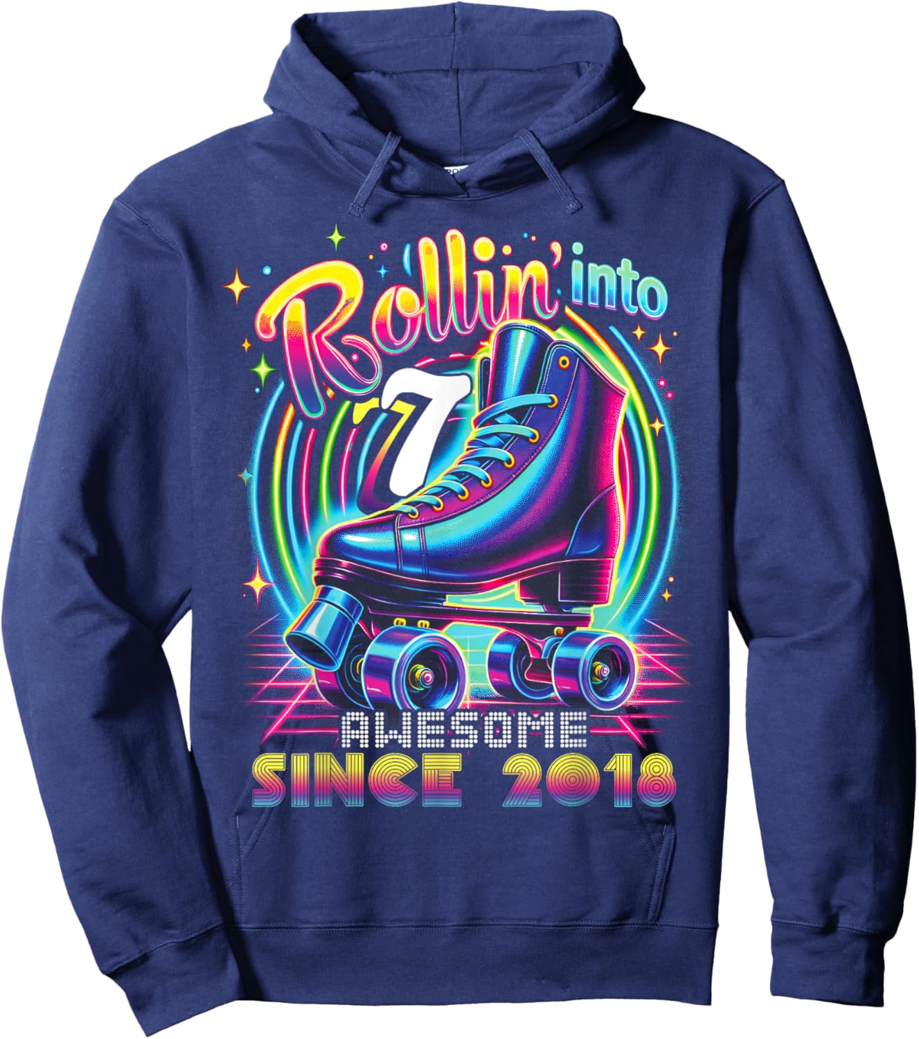Birthday Roller Skating 7th Girls Rollin into 7 Skate Party Hoodie - Hoodie | Navy