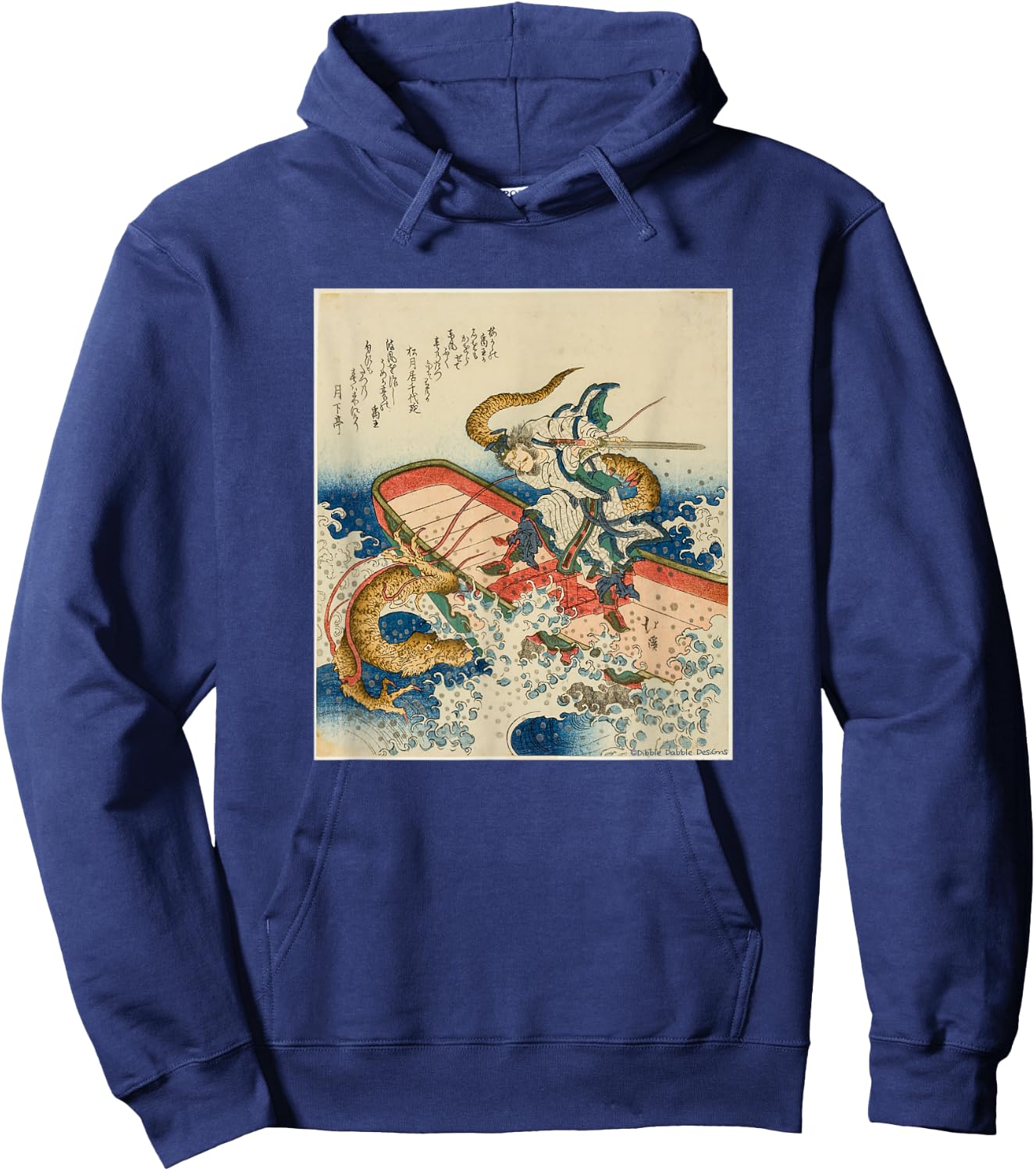Vintage Japanese Art of Man Fighting Dragon - Japanese Hoodie - Hoodie | Navy