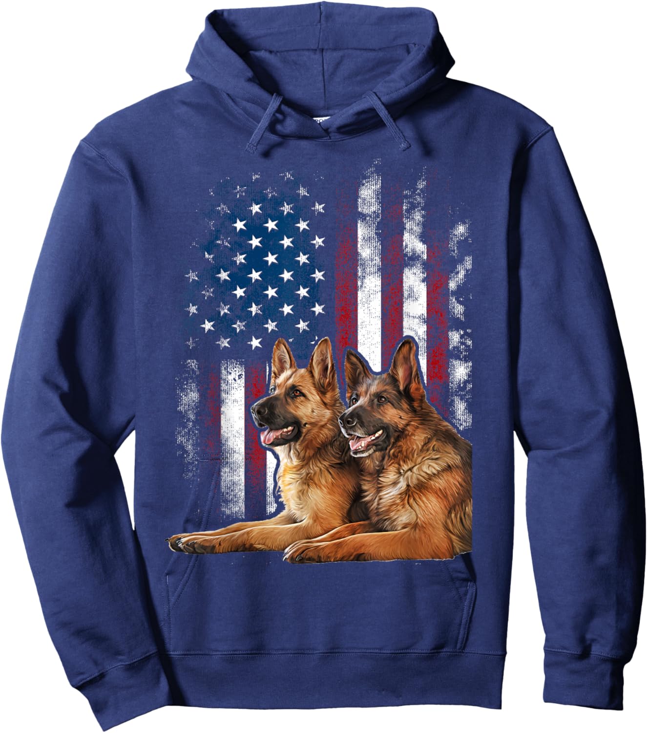 Vintage Patriotic German Shepherd American Flag 4th of July Hoodie - Hoodie | Navy
