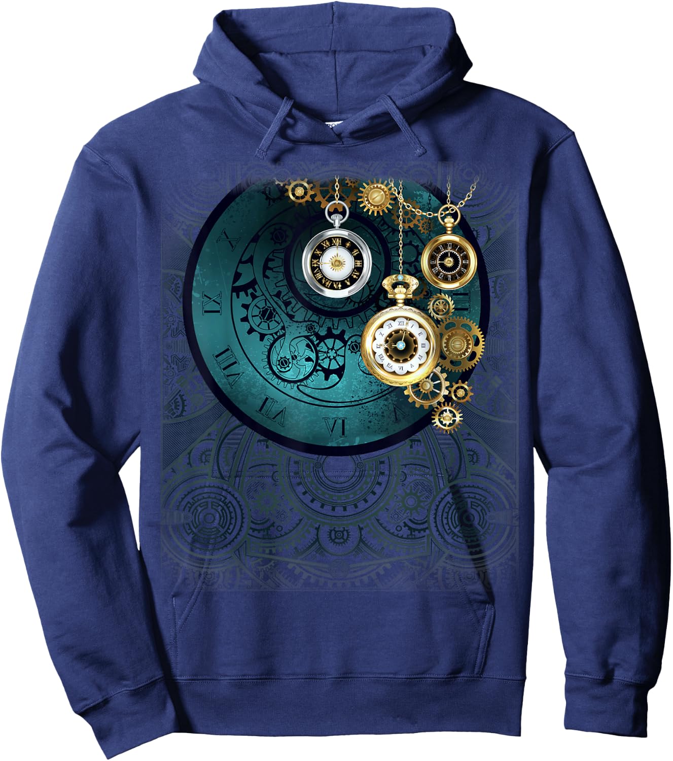 Steampunk Retro Vintage Pocket Watch Cogwheel Gears Gift Men Hoodie - Hoodie | Navy