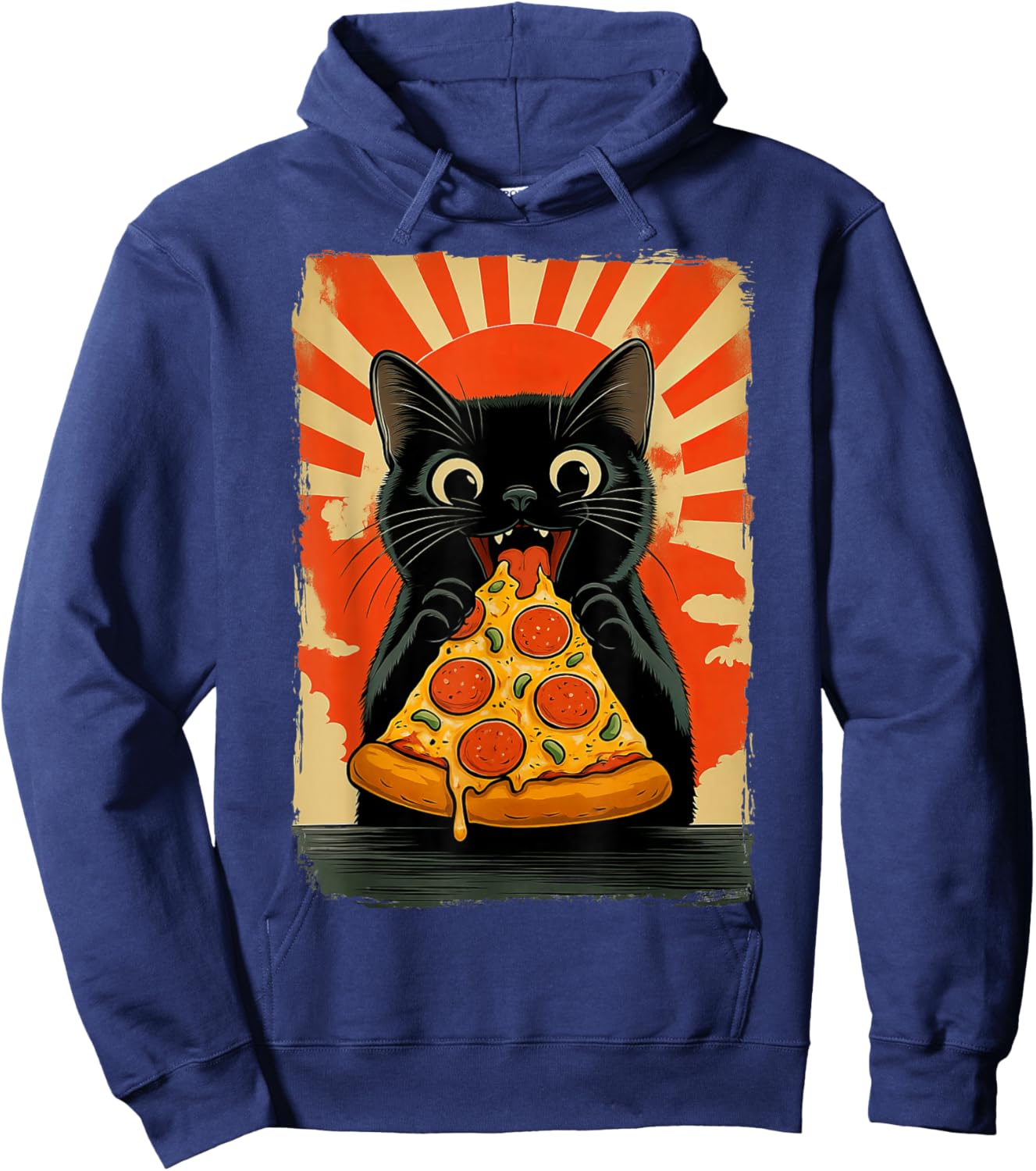 Cat Eating Pizza Hoodie - Hoodie | Navy