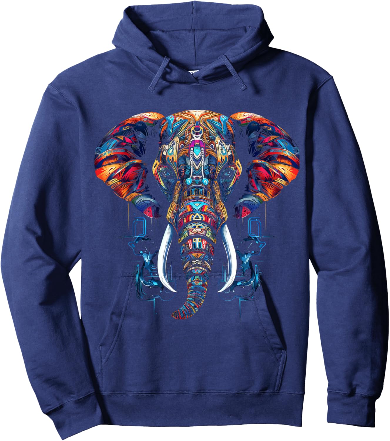 Elephant Geometric Animal Art Abstract Graphic Elephant Hoodie - Hoodie | Navy