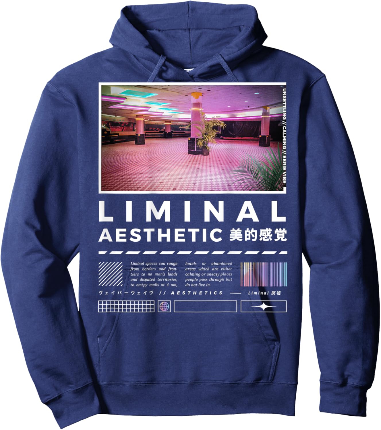 Liminal Spaces (BackPrint) Vaporwave Backrooms Pastel Goth Hoodie - Hoodie | Navy