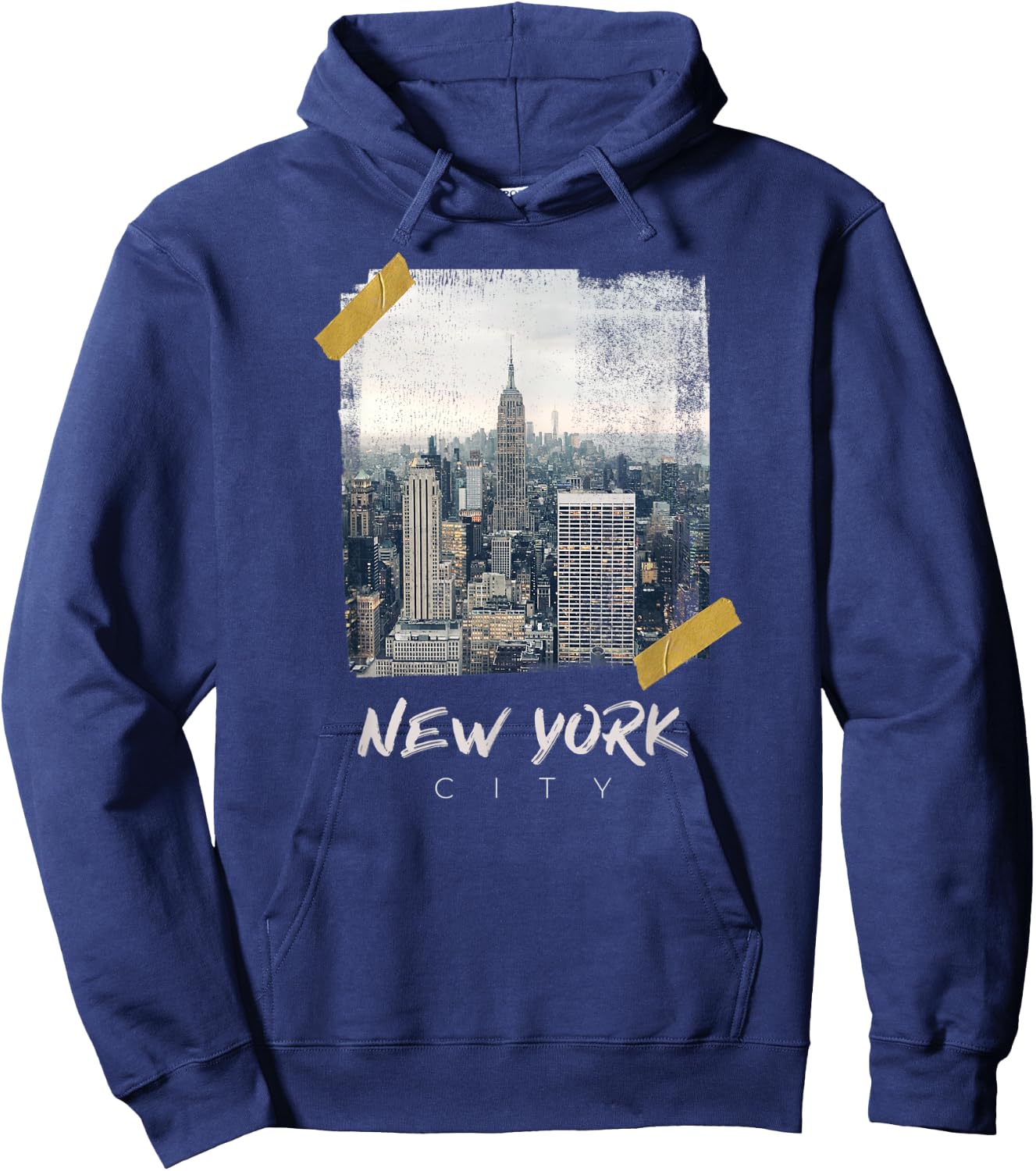 New York City Empire State Building Distressed Grunge Tape Hoodie - Hoodie | Navy