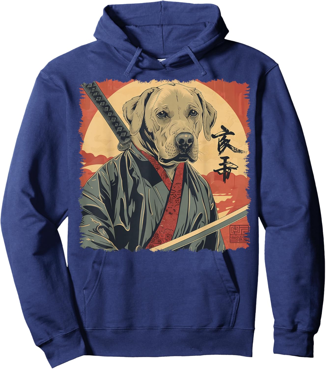 Labrador Retriever Dog Lab Japanese Samurai Ukiyo-e Vintage Hoodie - Hoodie | Navy