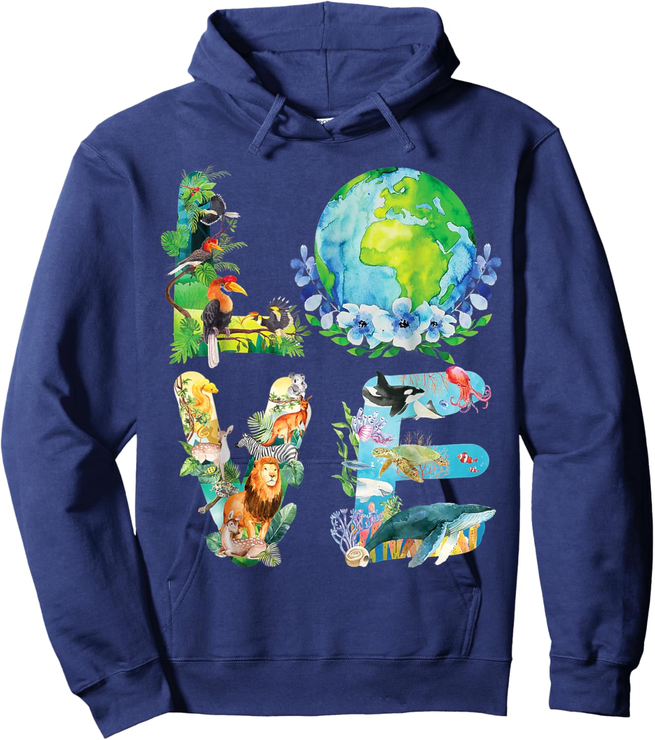Love World Earth Day 2025 Planet Environmental Animal Hoodie - Hoodie | Navy