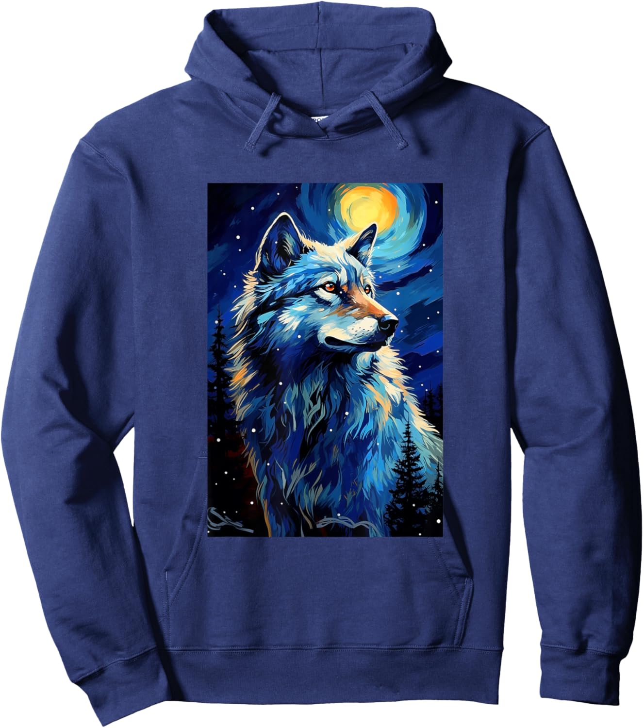 Wolf Wolves - Van Gogh Style - Starry Night Hoodie - Hoodie | Navy