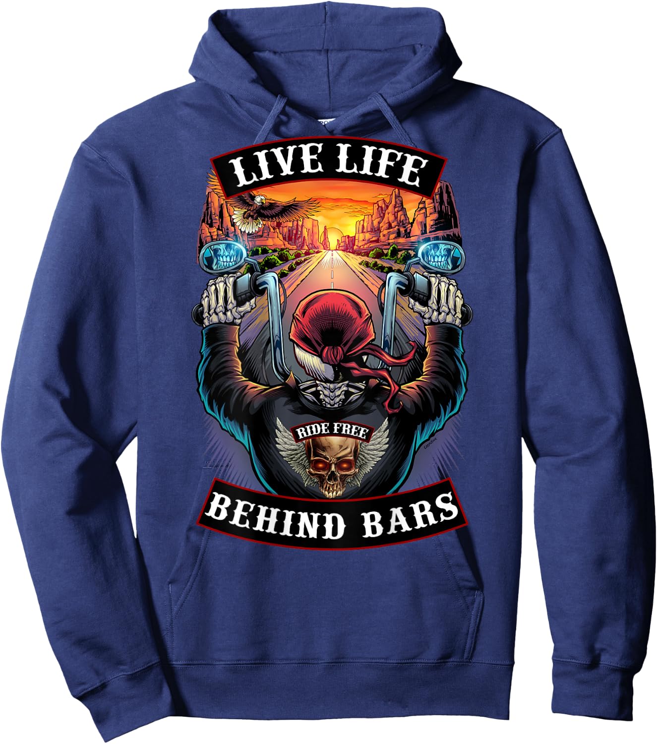 Live Life Behind Bars Motorcycle Biker Skull Hoodie - Hoodie | Navy