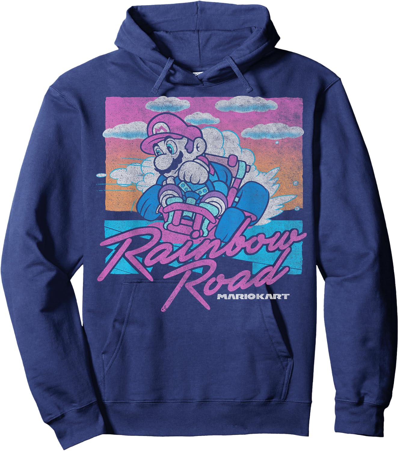 Mario Kart Mario Rainbow Road Pastel Poster Small Hoodie - Hoodie | Navy