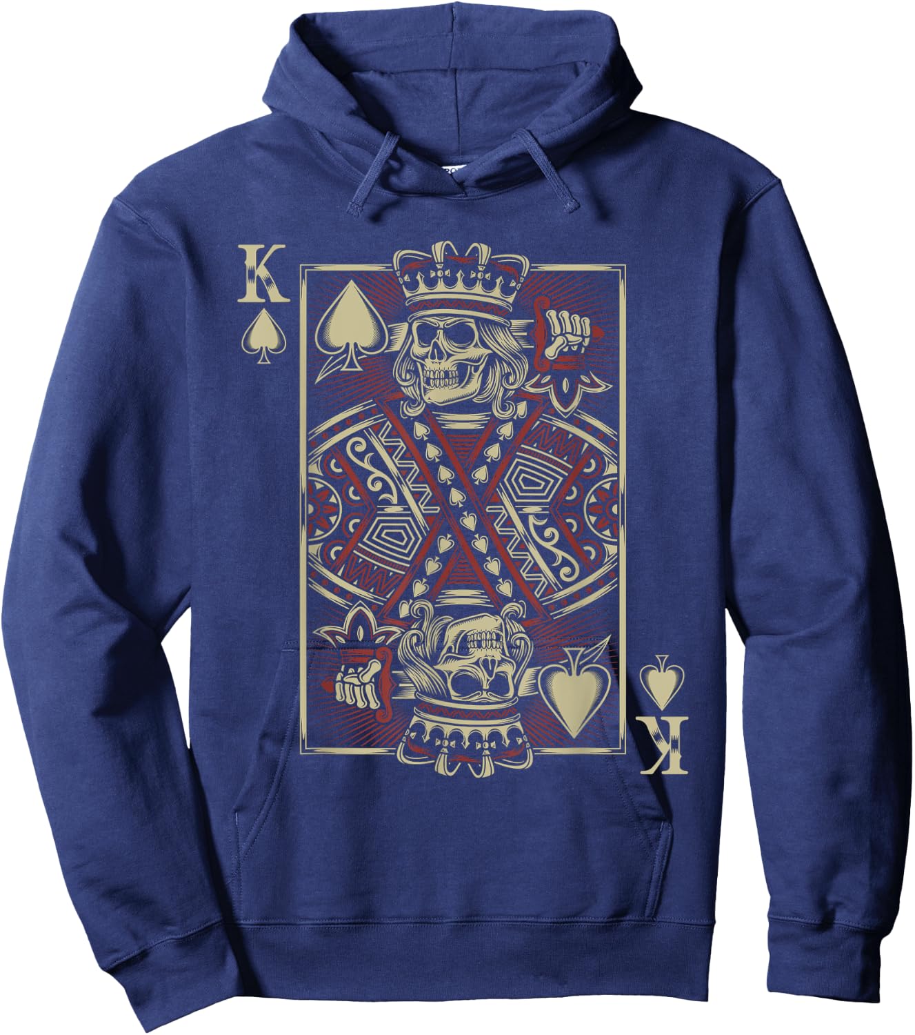 King Of Spades Skull Men Poker Card Game Biker Grunge Hoodie - Hoodie | Navy