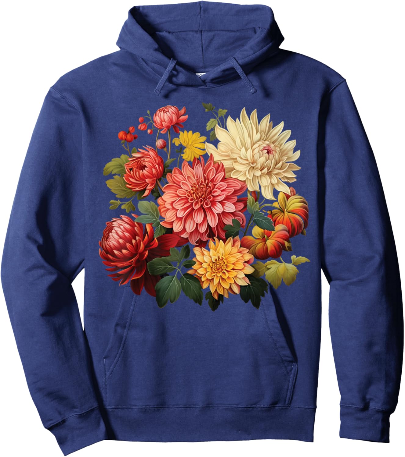 Vintage Dahlia Flower Graphic Hoodie - Hoodie | Navy
