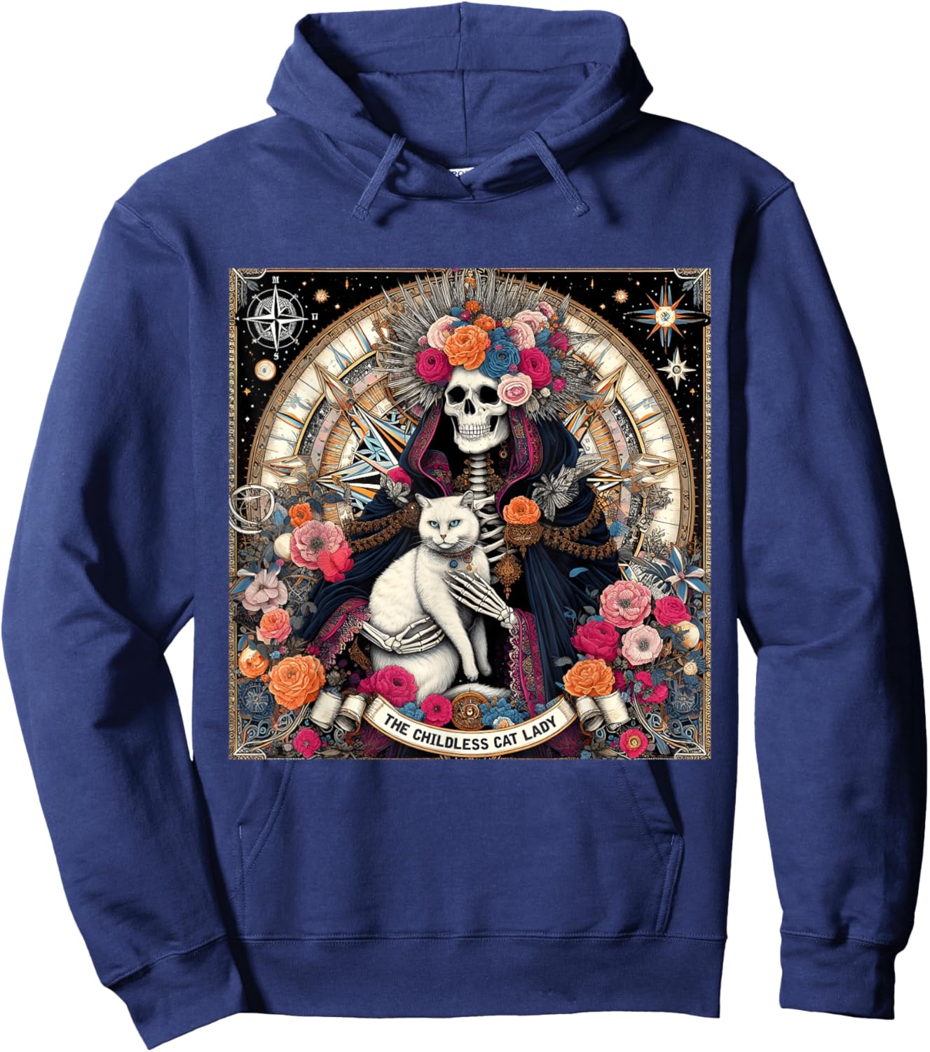 Childless Cat Lady Tarot Card Shirt Skeleton Cat Mom Mama Hoodie - Hoodie | Navy