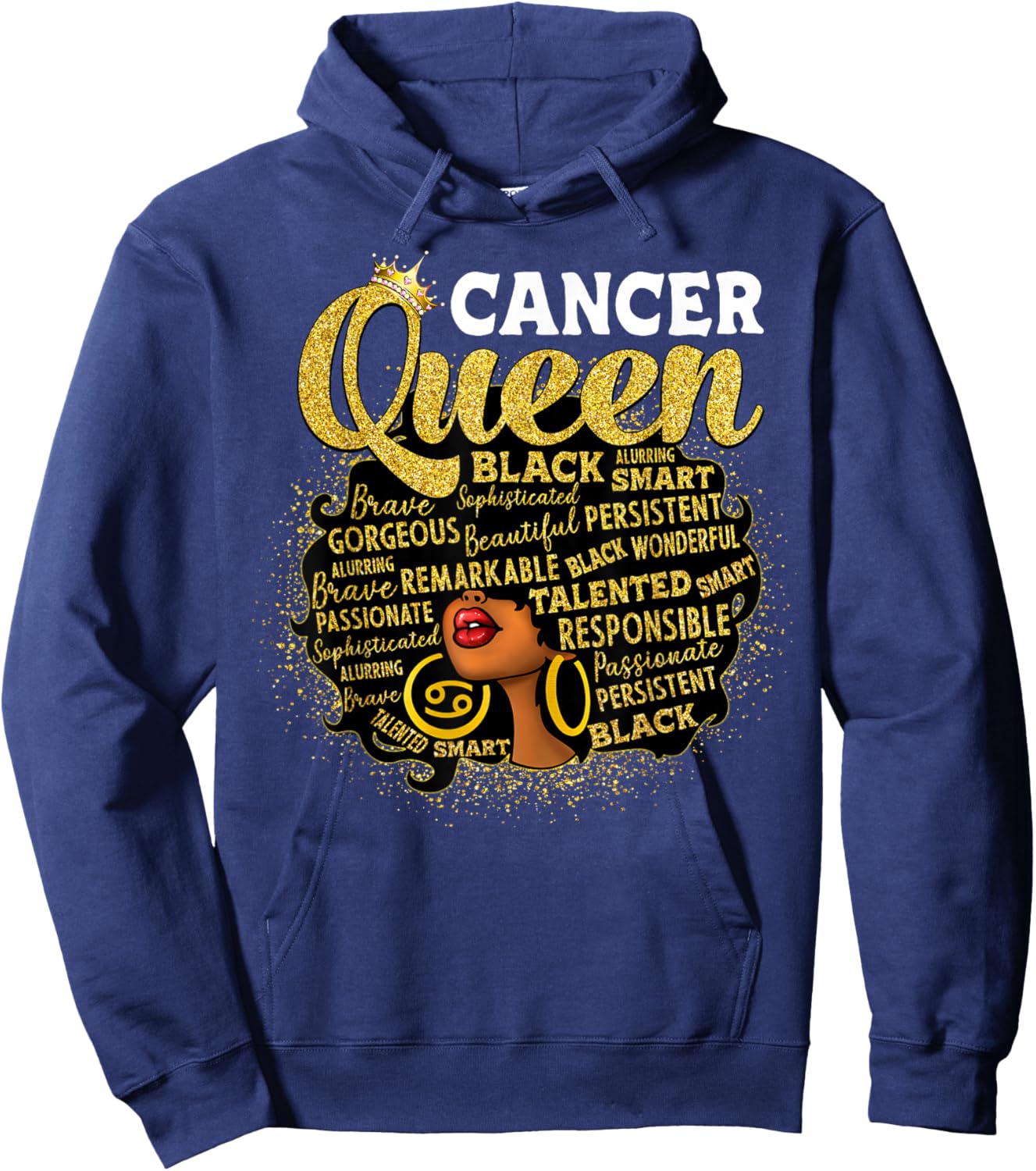 African American Women Zodiac Birthday Cancer Queen Hoodie - Hoodie | Navy