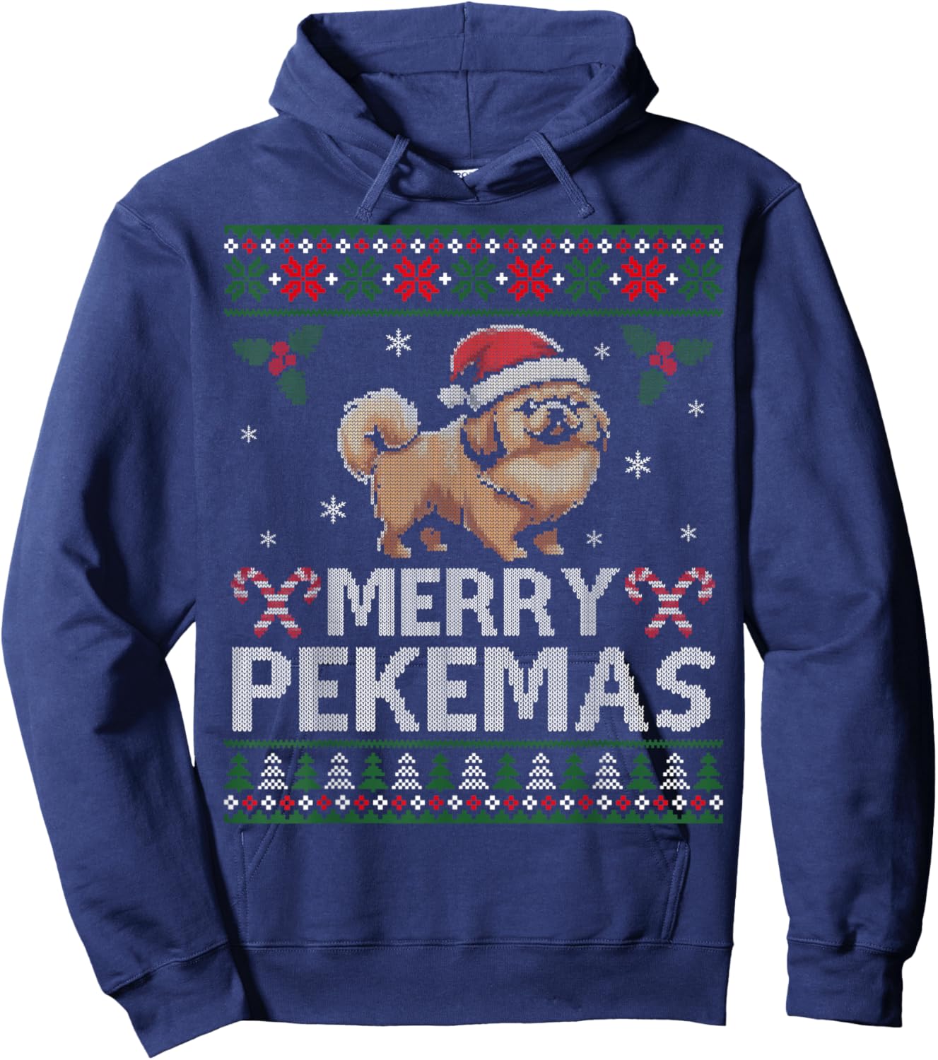 Pekingese Dog Lover Christmas Ugly Xmas Sweater Peke Gift Women Kids Hoodie - Hoodie | Navy