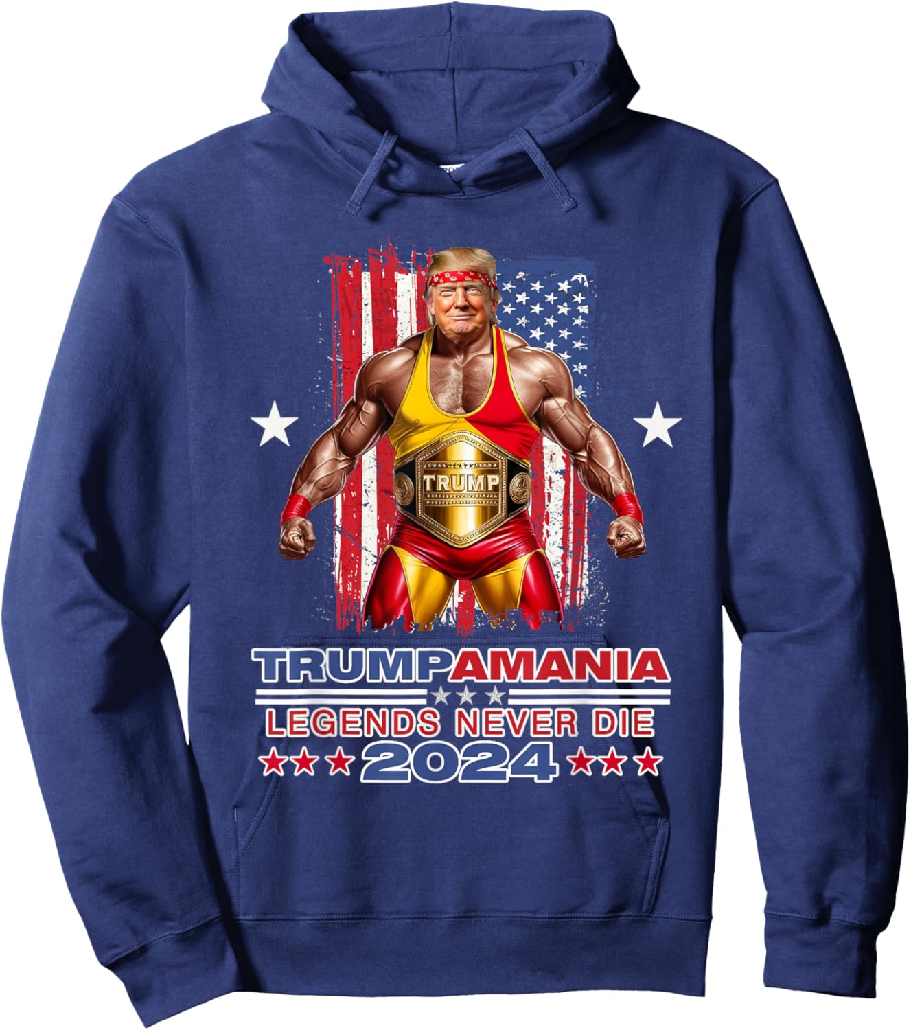 Retro Trump Funny Wrestling Meme Trumpamania 2024 Hoodie - Hoodie | Navy
