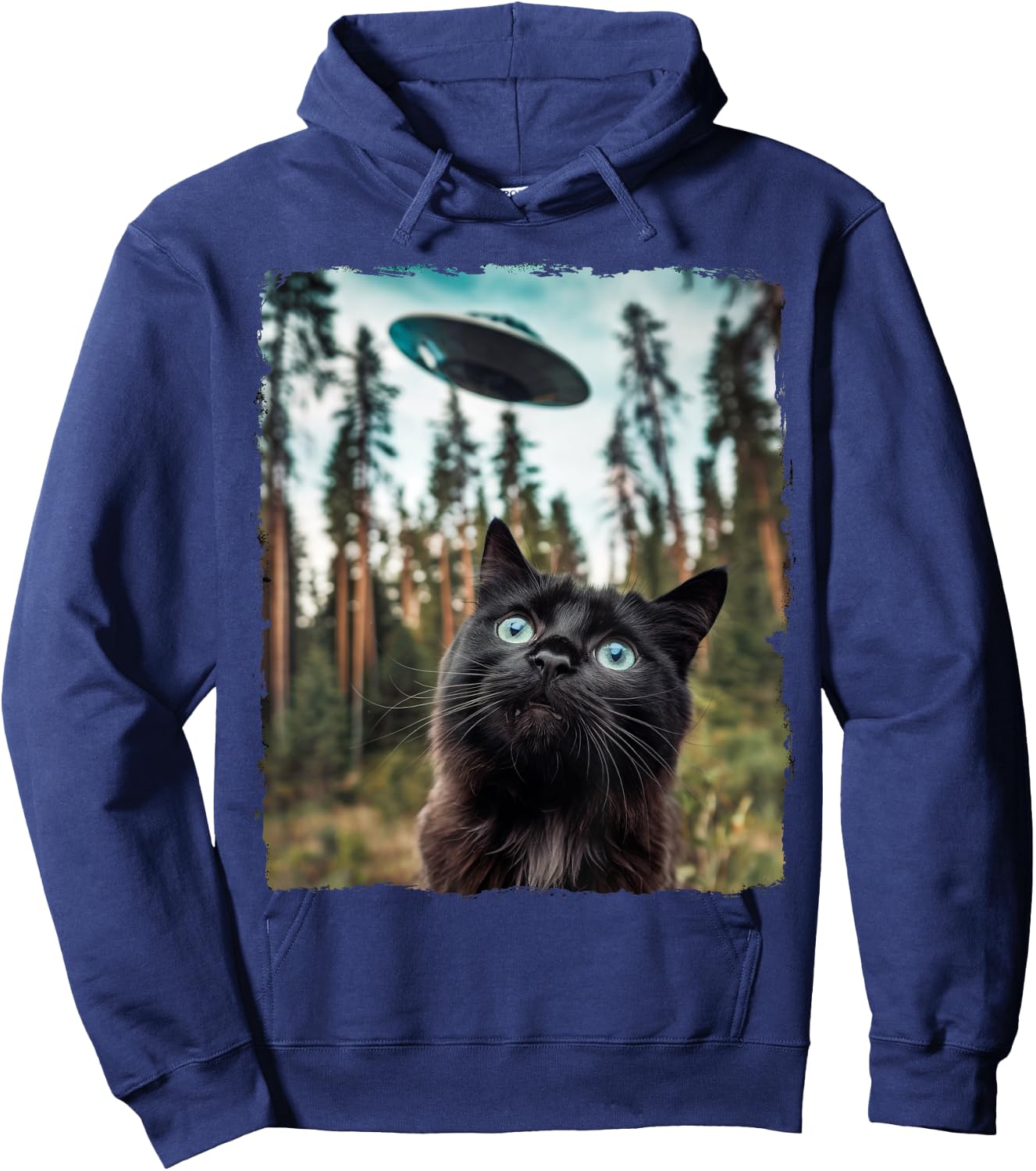 Black Cat Selfie With Alien UFO Cat Gifts Women Kid Hoodie - Hoodie | Navy