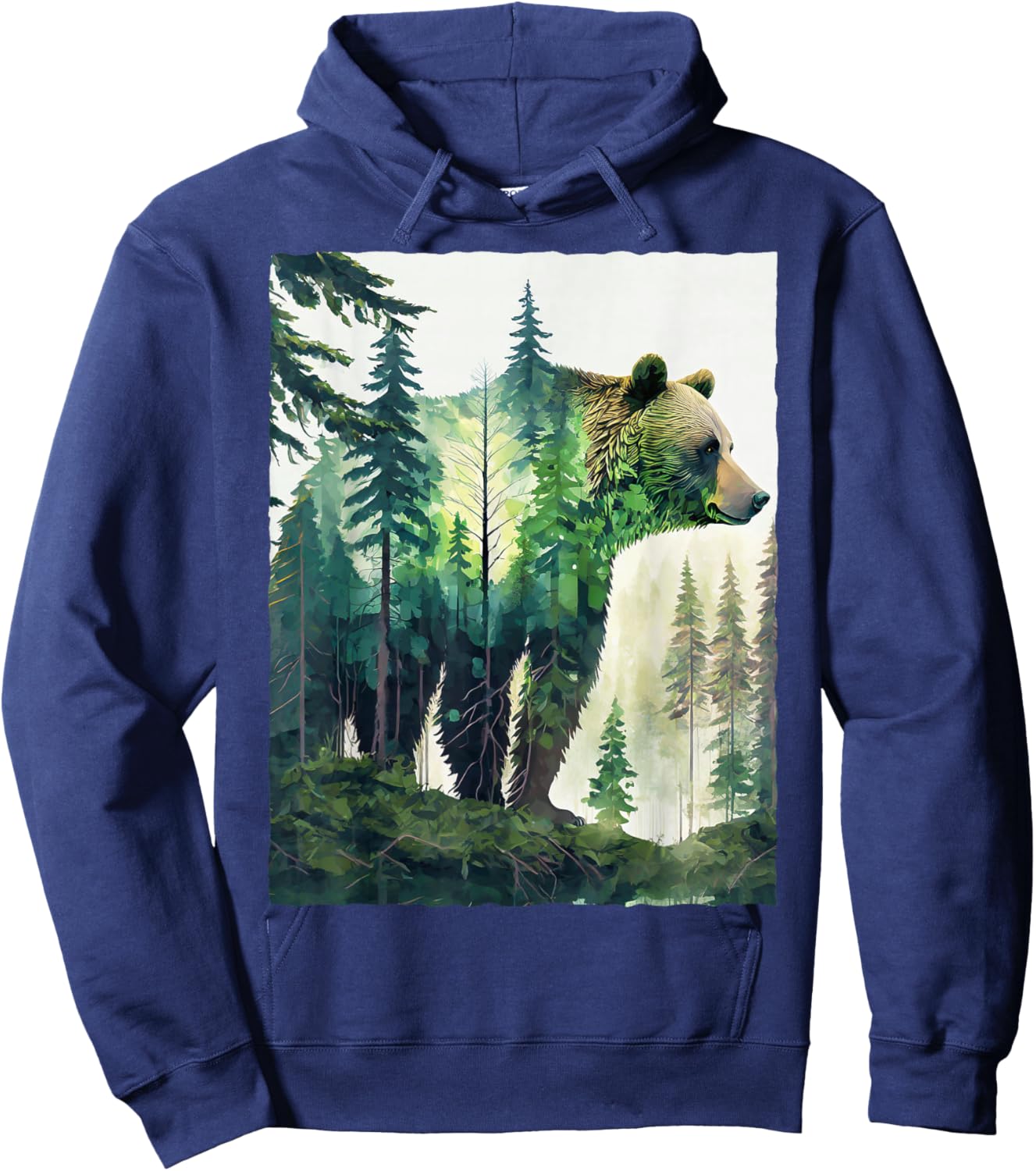 Grizzly Bear Forest Nature Silhouette Hiking Camping Outdoor Hoodie - Hoodie | Navy