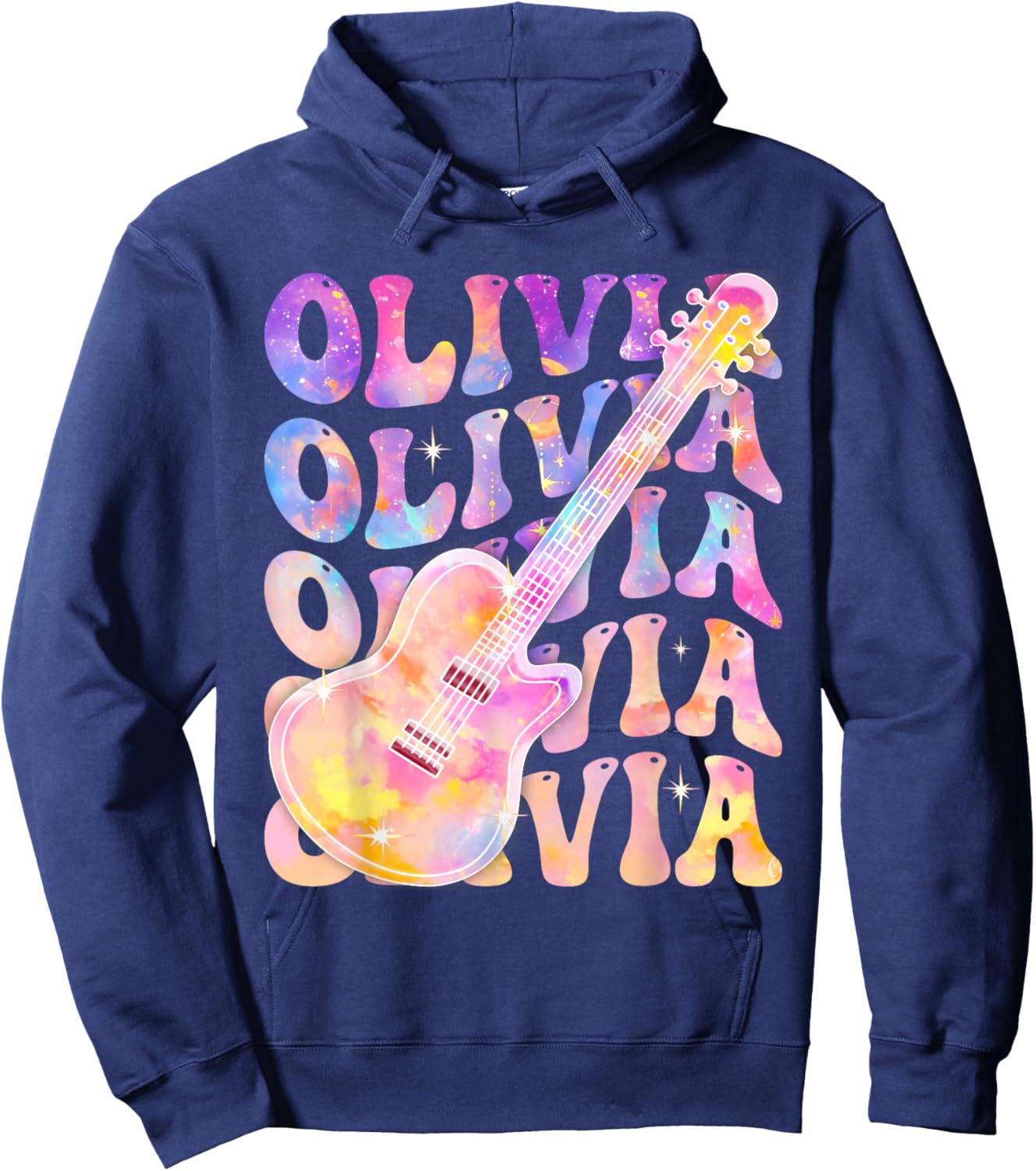 Girl Retro Olivia First Name Personalized Groovy 80's Hoodie - Hoodie | Navy