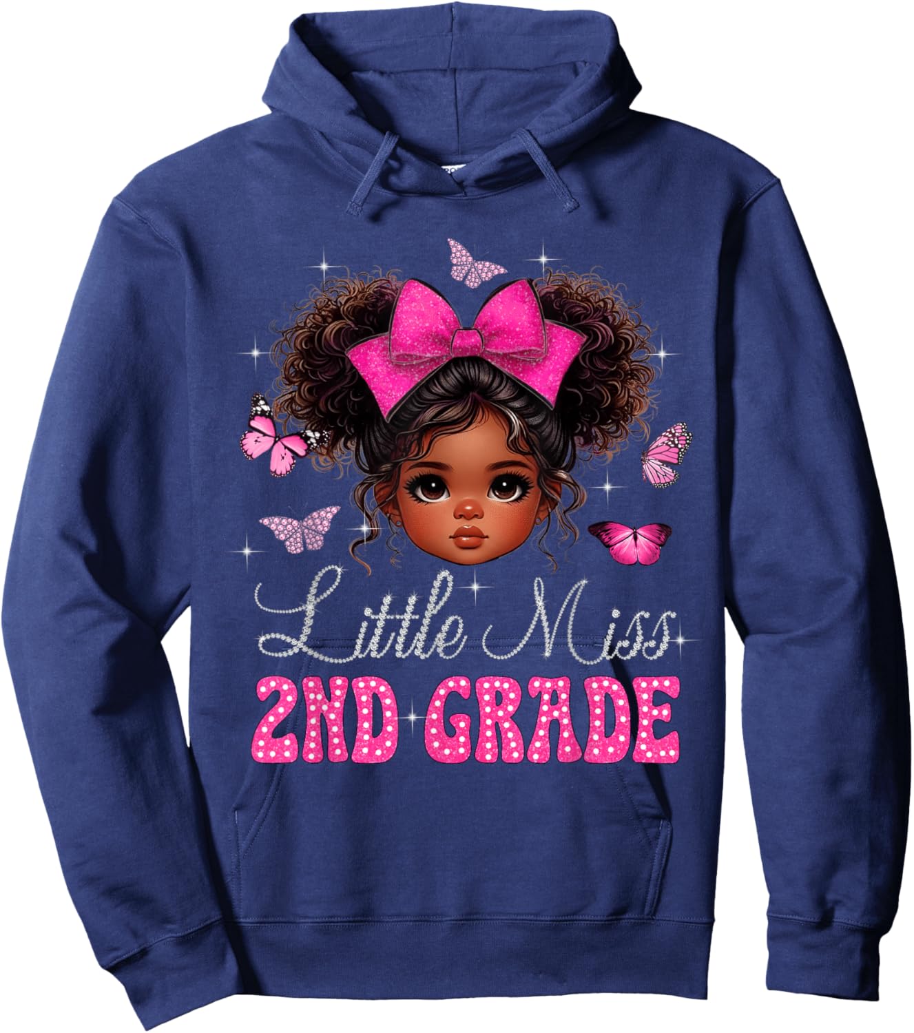 Little Miss 2nd Grade Messy Bun Black Girls Back To School Hoodie - Hoodie | Navy