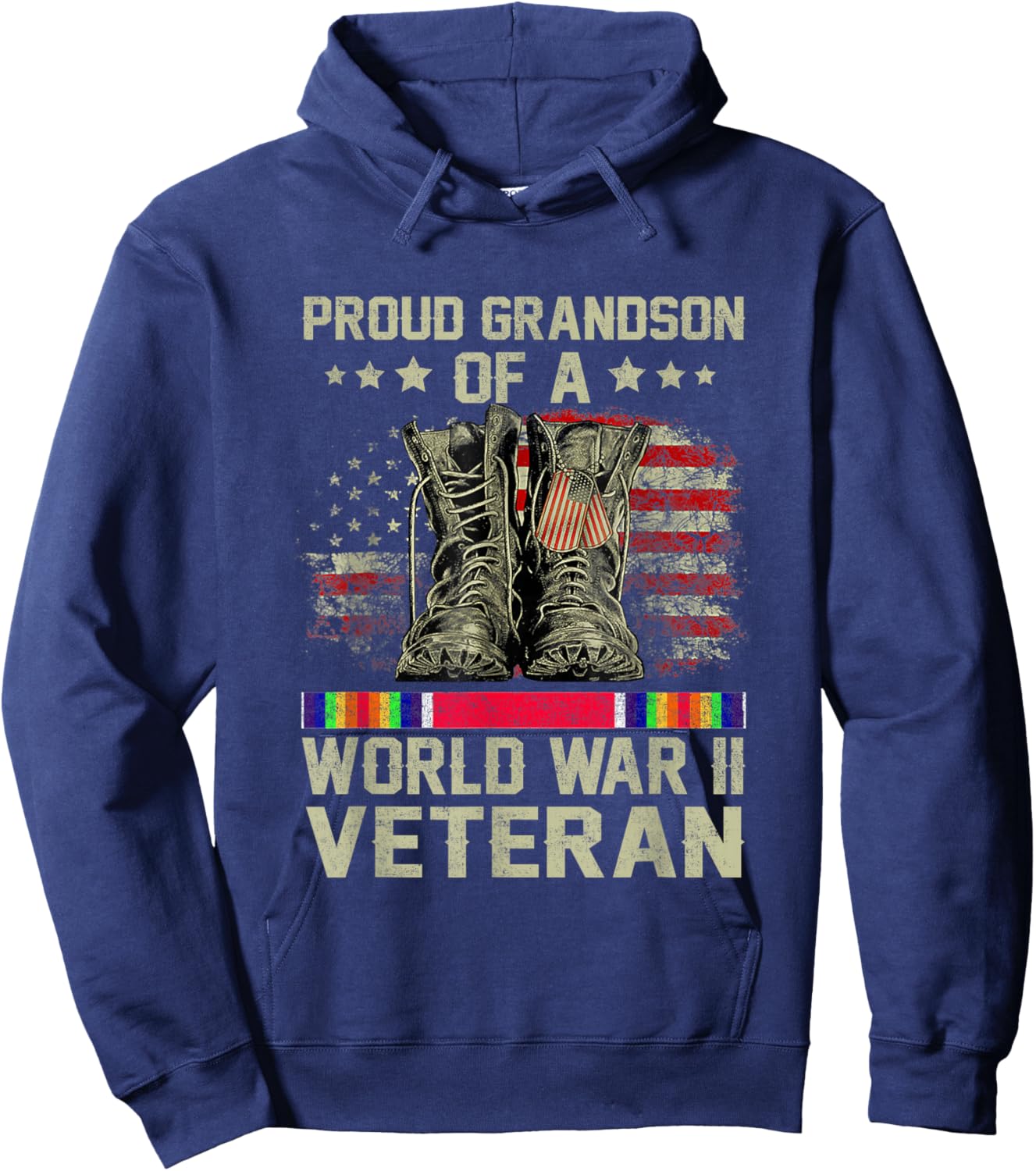 Proud Grandson Of World War 2 Vet Proud WWII Veteran Hoodie - Hoodie | Navy