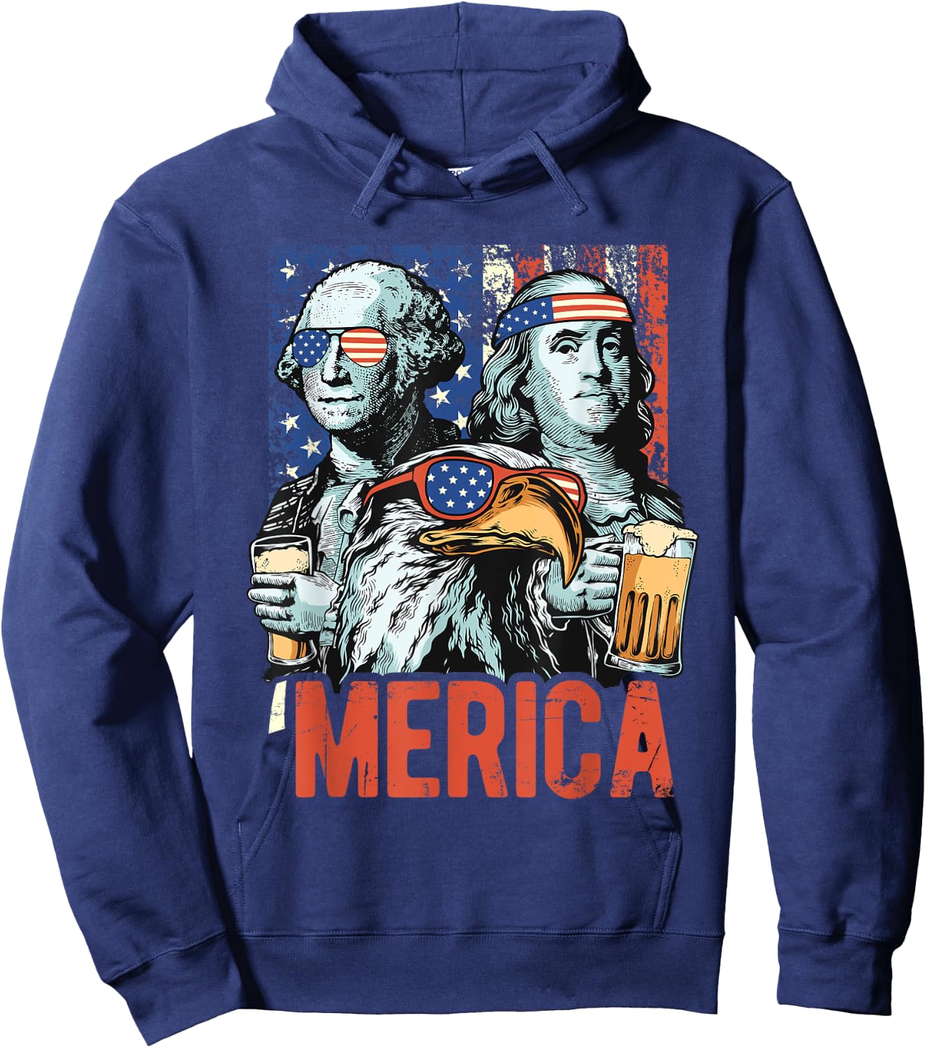 Patriotic Merica George Washington American Flag 4th of July Women Men Hoodie - Hoodie | Navy