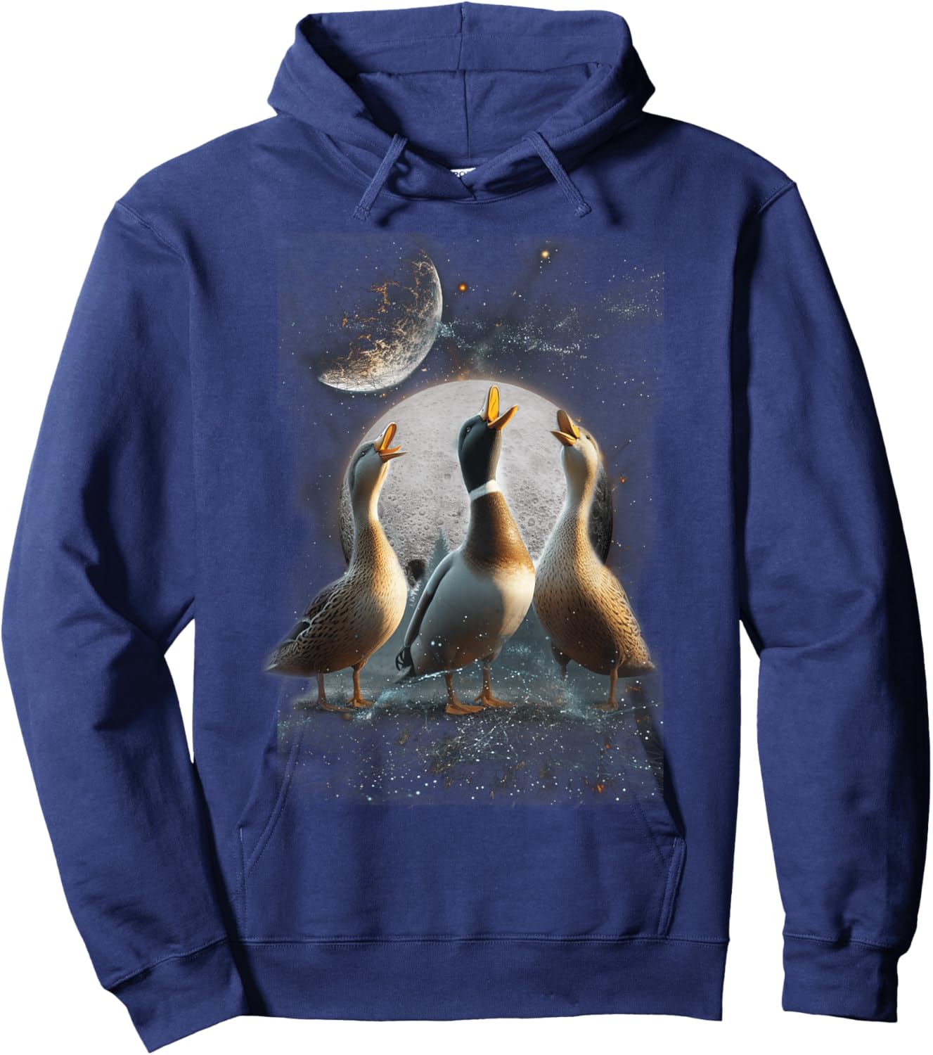 Three Ducks Howling At The Moon Funny Pet Parody Duck Hoodie - Hoodie | Navy