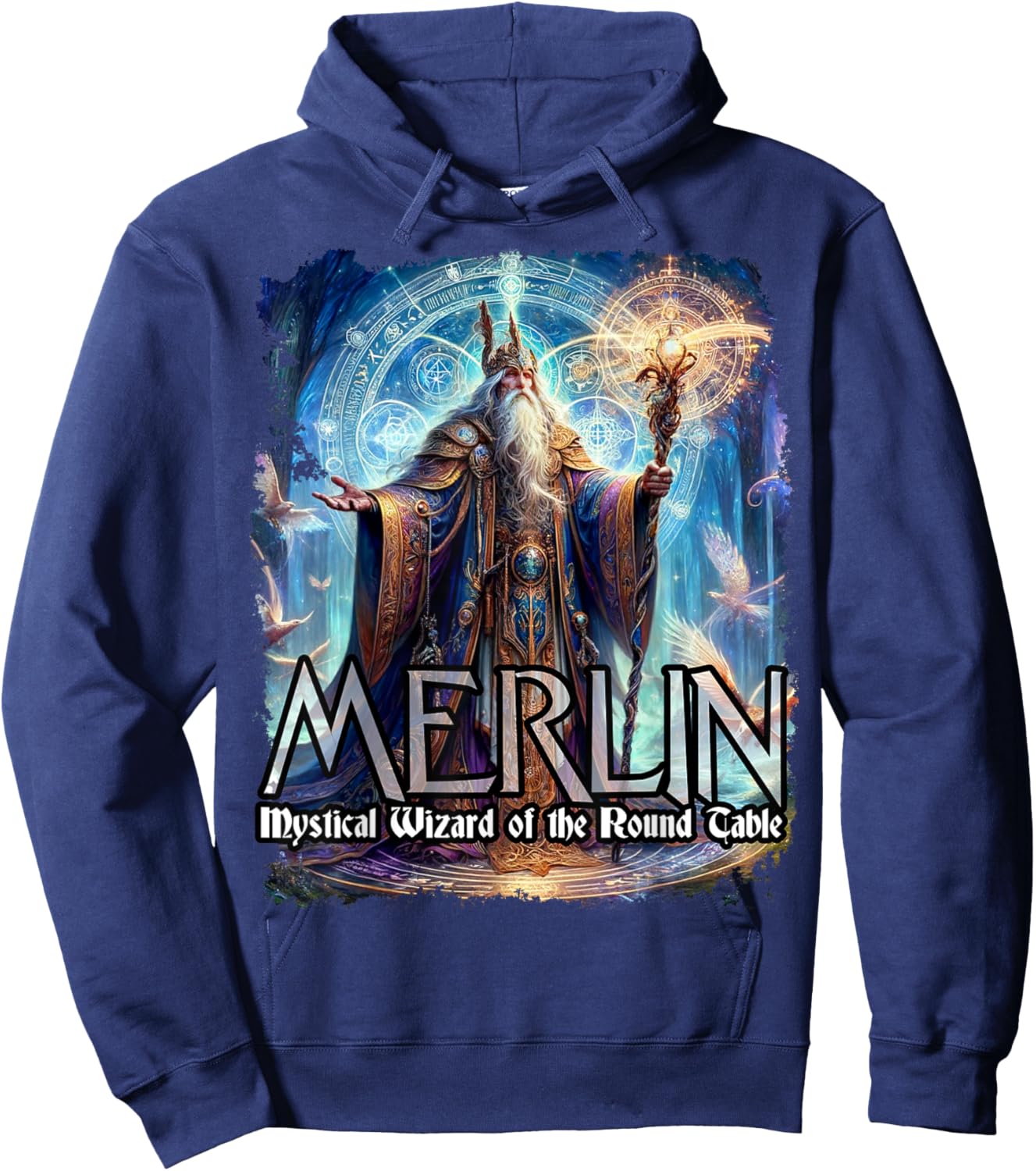 Mythothreads Arthurian Mythology Merlin Mystical Wizard of the Round Table Magical Sorcerer , Small, Black Hoodie - Hoodie | Navy