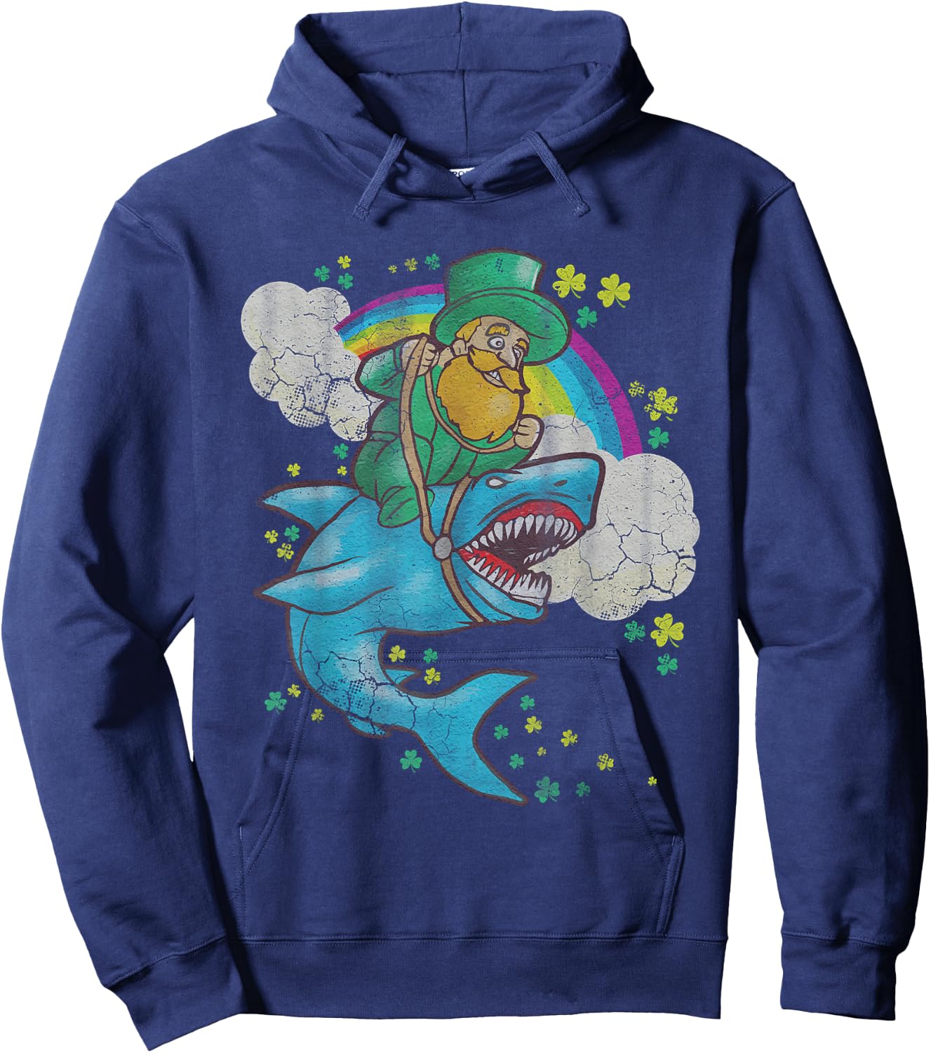 St Patricks Day Irish Leprechaun Riding Shark Kids Boys Girl Hoodie - Hoodie | Navy