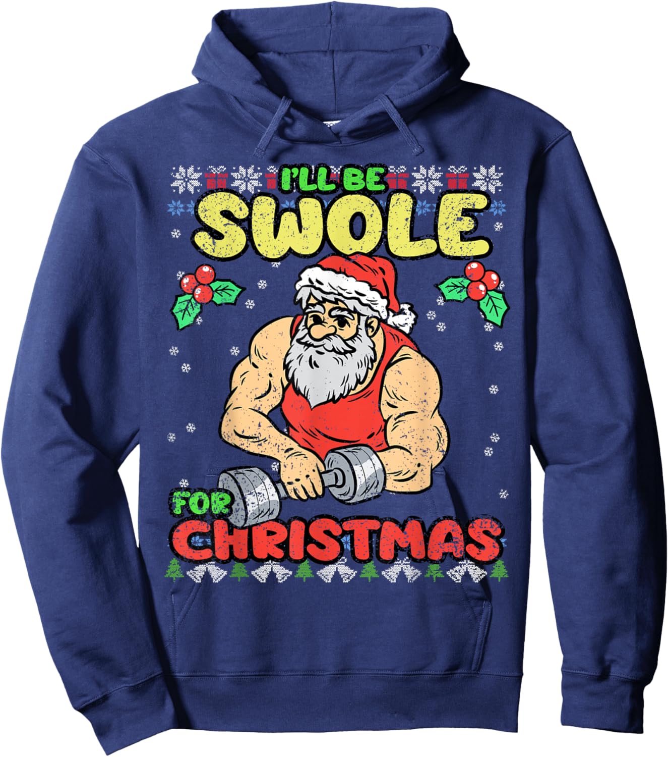Swole Santa Christmas Pajama Funny X-Mas Gym Fitness Workout Hoodie - Hoodie | Navy