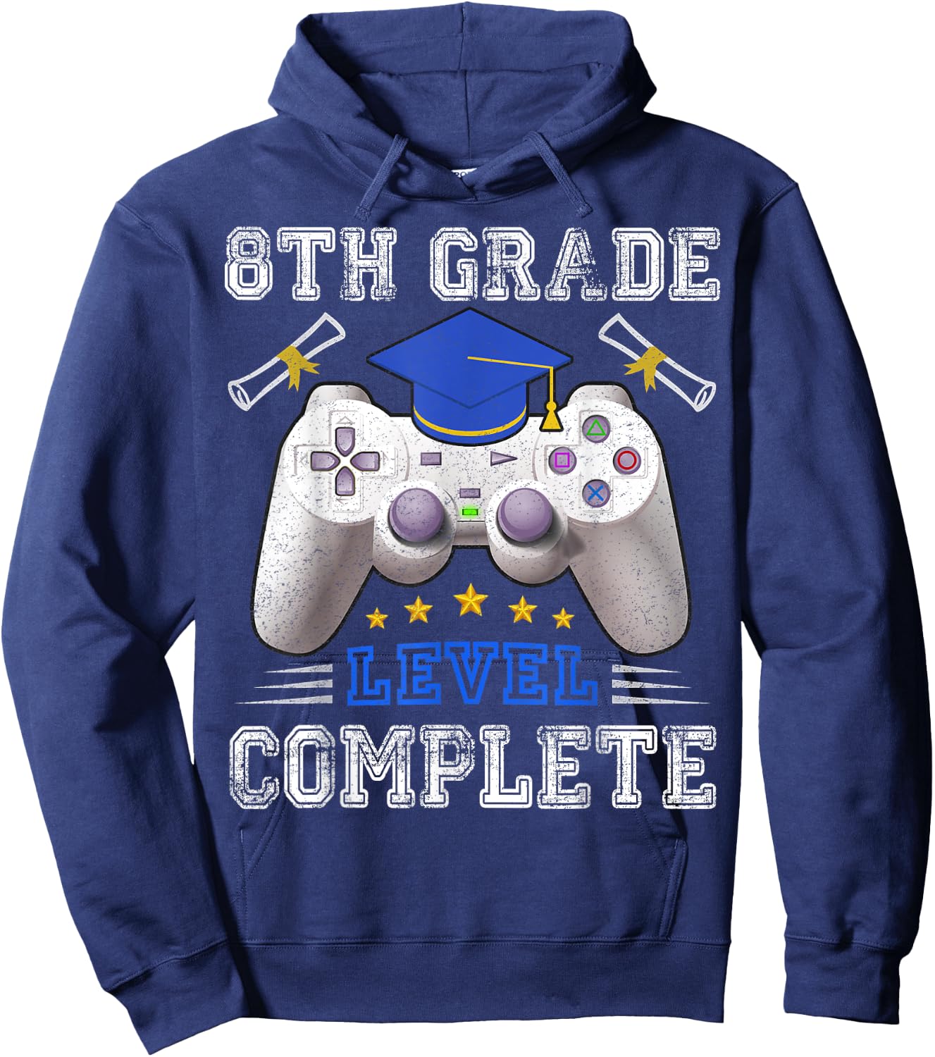 8th Grade Level Complete Gamer Class Of 2025 Graduation Hoodie - Hoodie | Navy