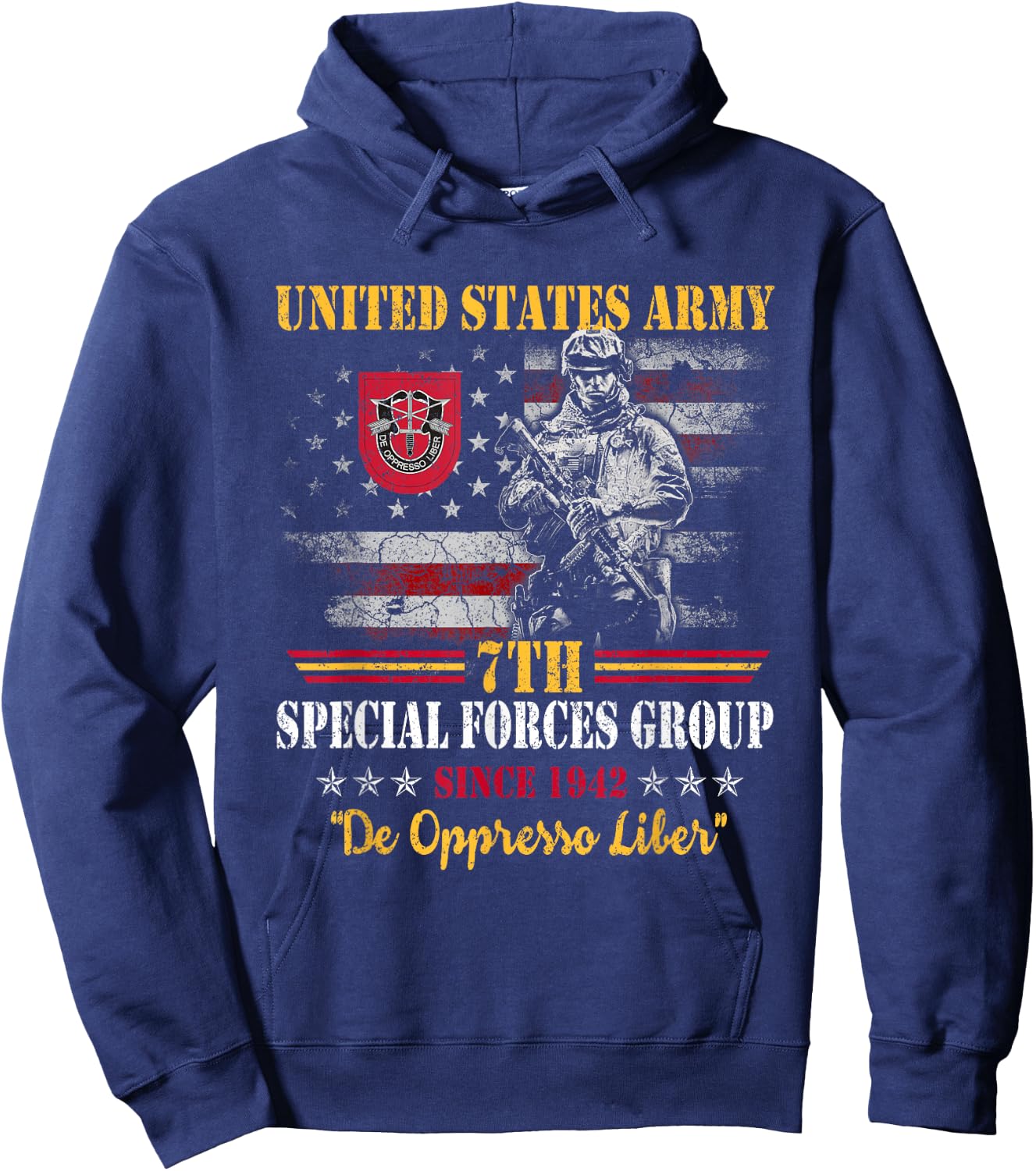 7th Special Forces Group US Flag Veteran 7th SFG Patriotic Hoodie - Hoodie | Navy