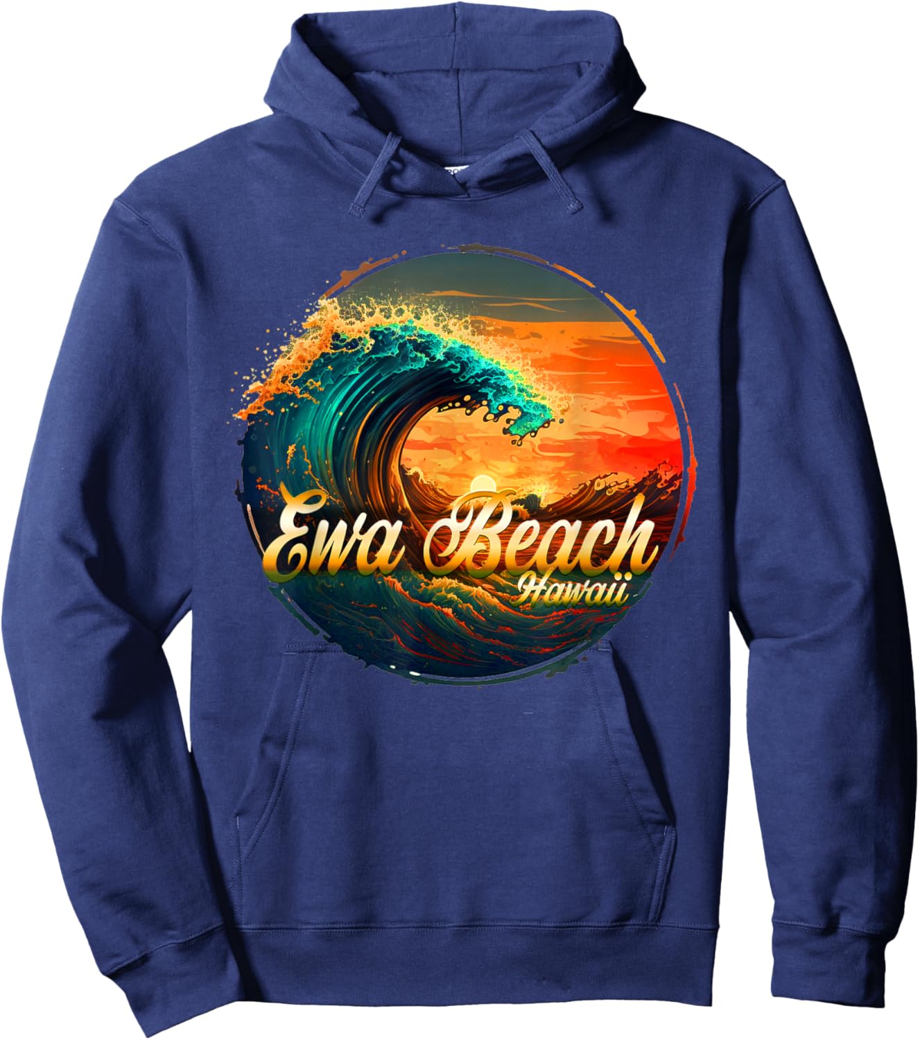 Ewa Beach, Hawaii Wave, Surf, Logo Hoodie - Hoodie | Navy