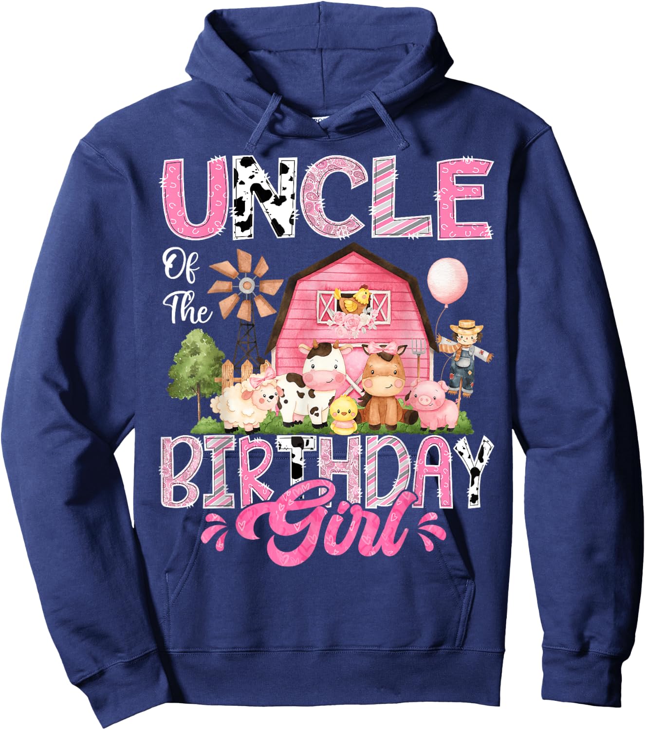 Uncle Of The Birthday Girl Pink Farm Cow First Birthday Hoodie - Hoodie | Navy