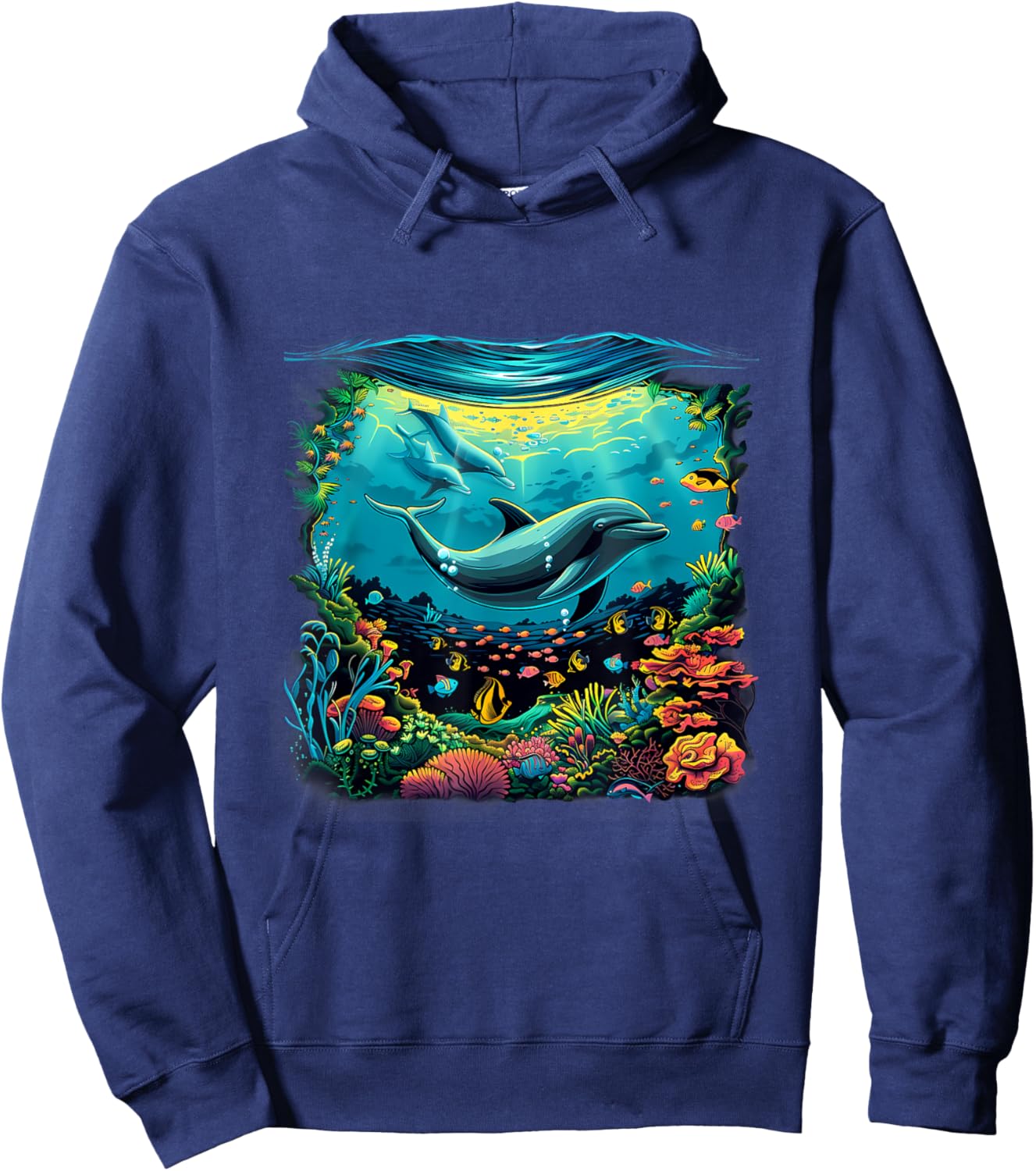 Dolphin Marine Motif Dolphin Lover Sea Ocean Animal Hoodie - Hoodie | Navy